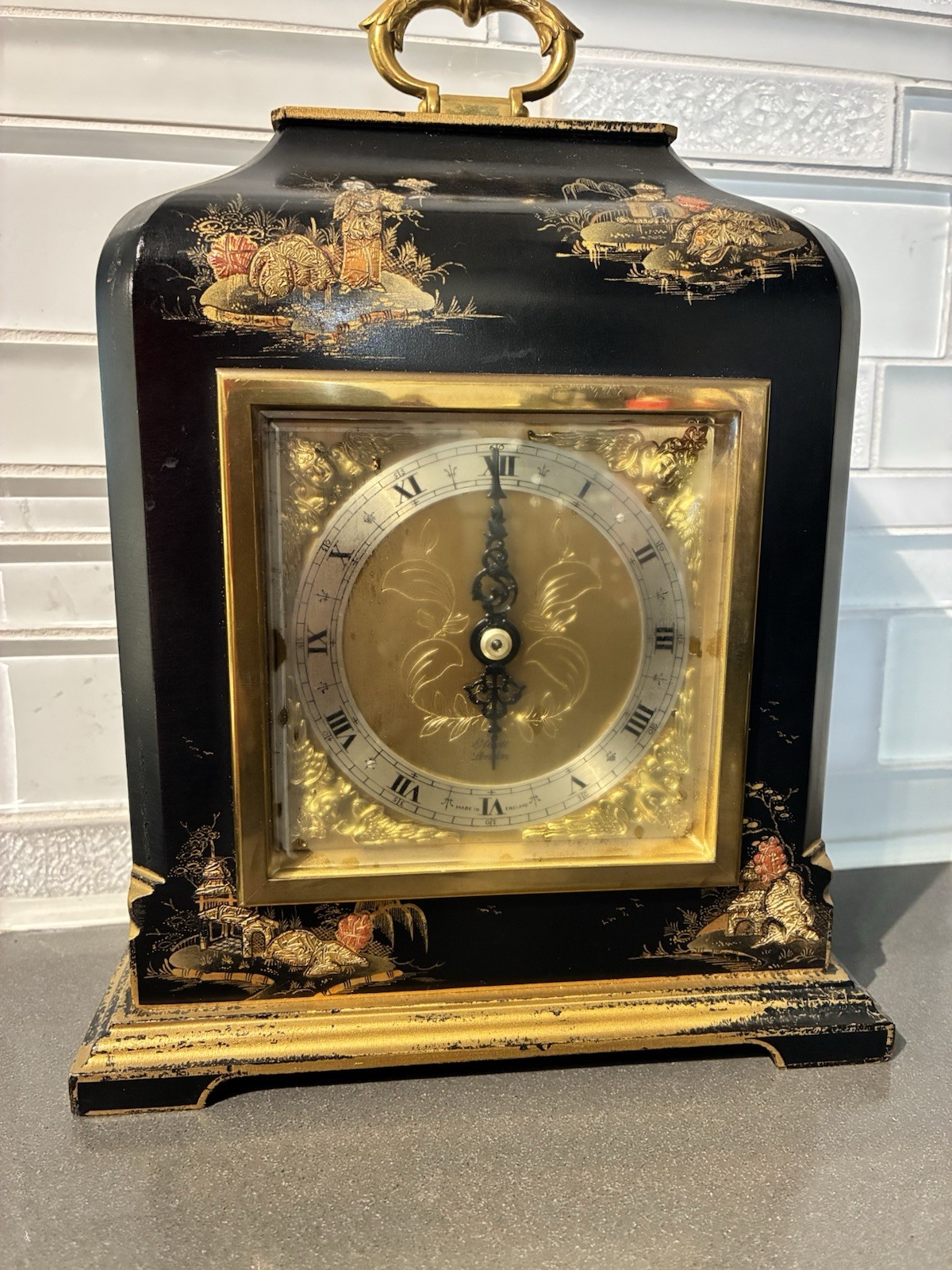 VTG ELLIOTT OF LONDON CHINOISERIE BRACKET BLACK LACQUER NEEDS SERVICE VTG ELLIOTT OF LONDON CHINOISERIE BRACKET BLACK LACQUER NEEDS SERVICE