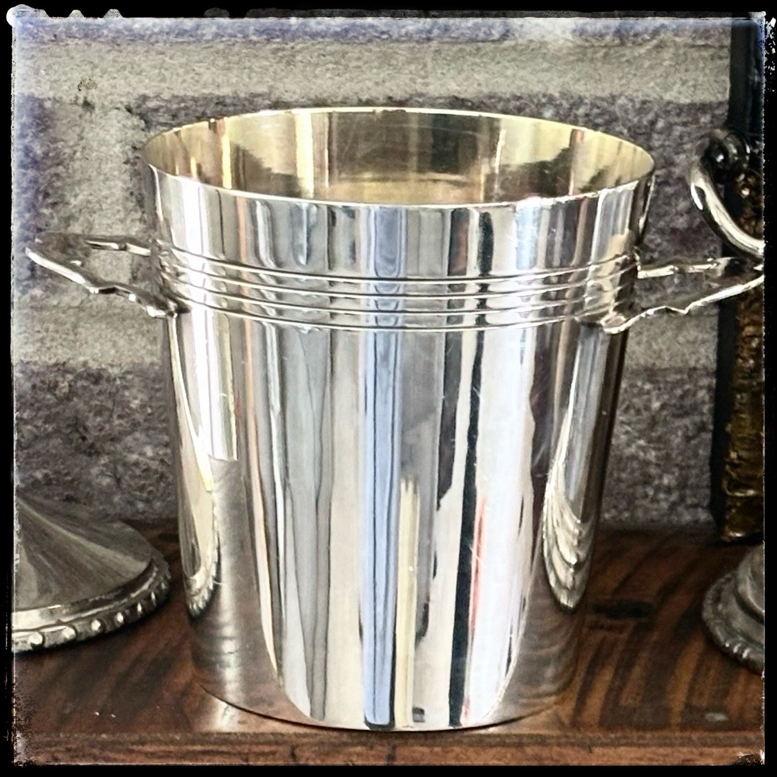 Antique English Wine Bucket Champagne Silver Soldered Coaster Hollywood Regency