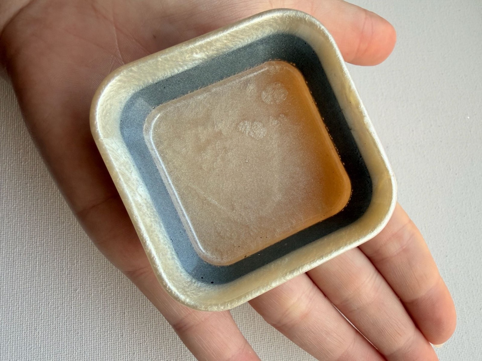 Handmade Resin Square Trinket Dish Gray And Gold