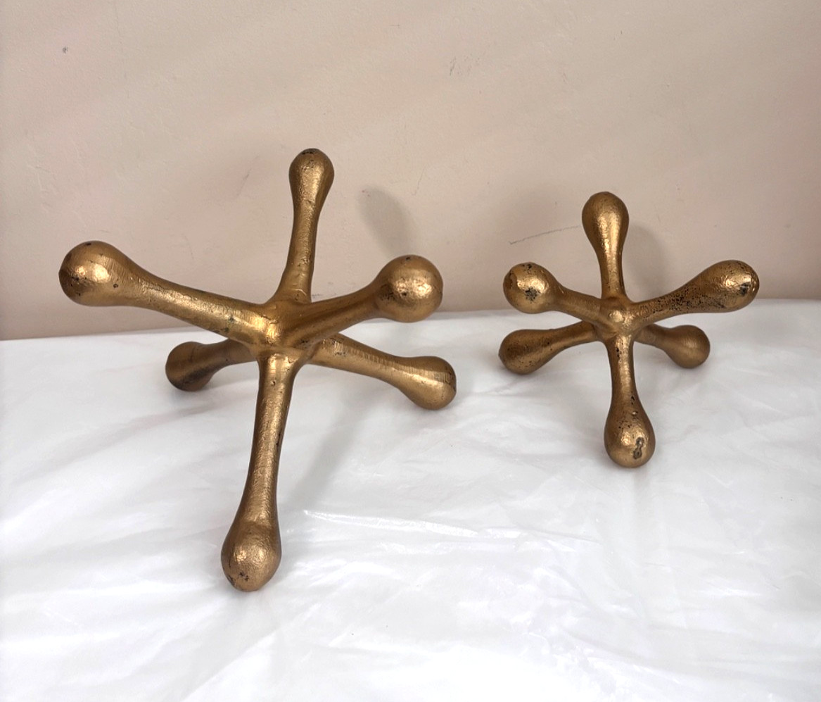 VTG Solid metal Jack gold-finished Bookend Paperweight Decor MCM 9.5\'\' & 6.75\'\' VTG Solid metal Jack gold-finished Bookend Paperweight Decor MCM 9.5\'\' & 6.75\'\'