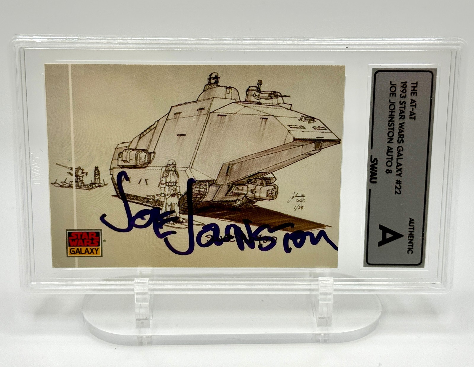 1993 Topps Star Wars Galaxy #22 The AT-AT Concept signed by Joe Johnston SWAU