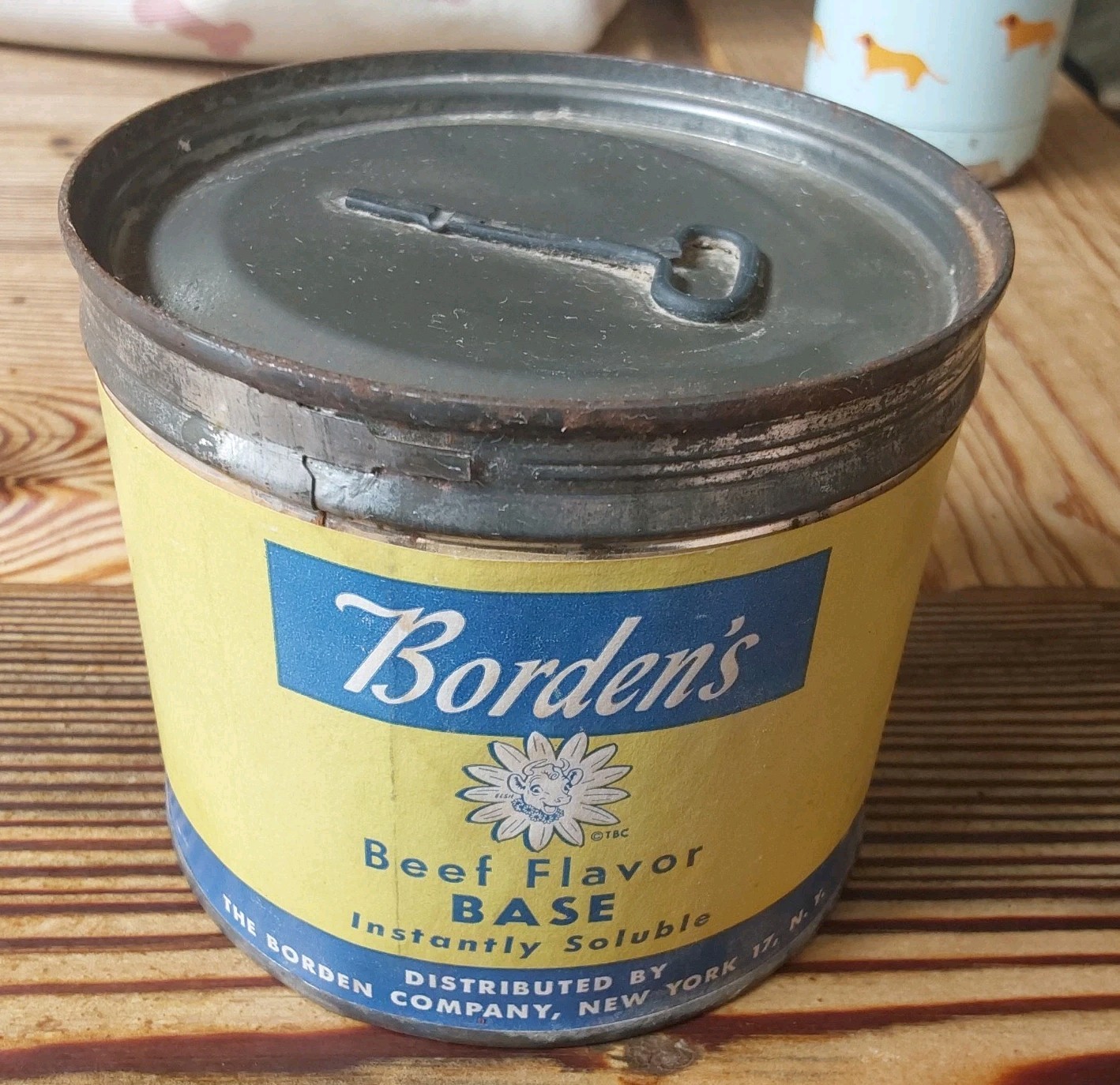 Vintage 1950s Borden\'s Beef Base Tin Can UNOPENED Sealed Key Intact Elsie Cow 