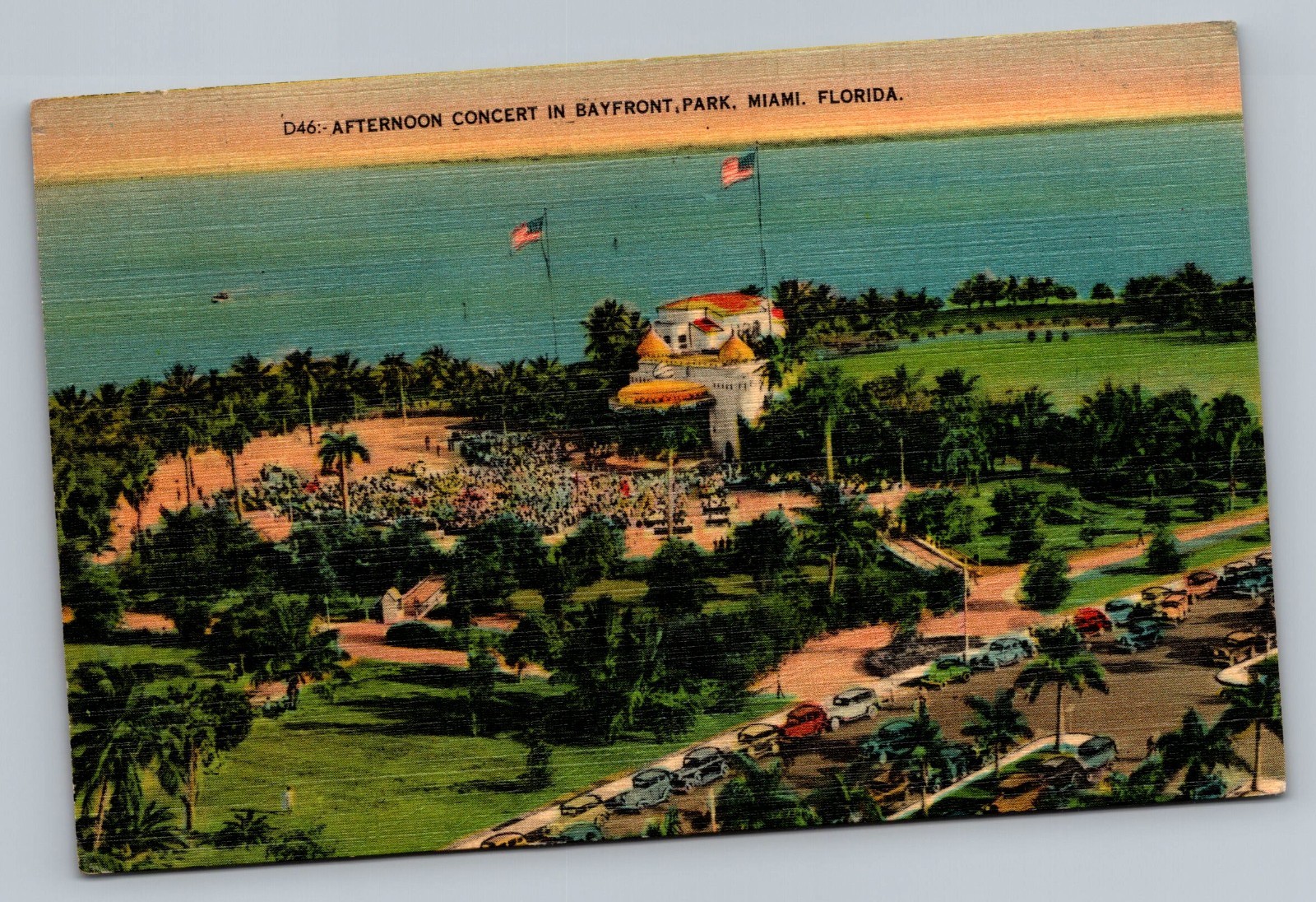 1941 Afternoon Concert In Bayfront Park Miami Florida FL Linen Vintage Postcard