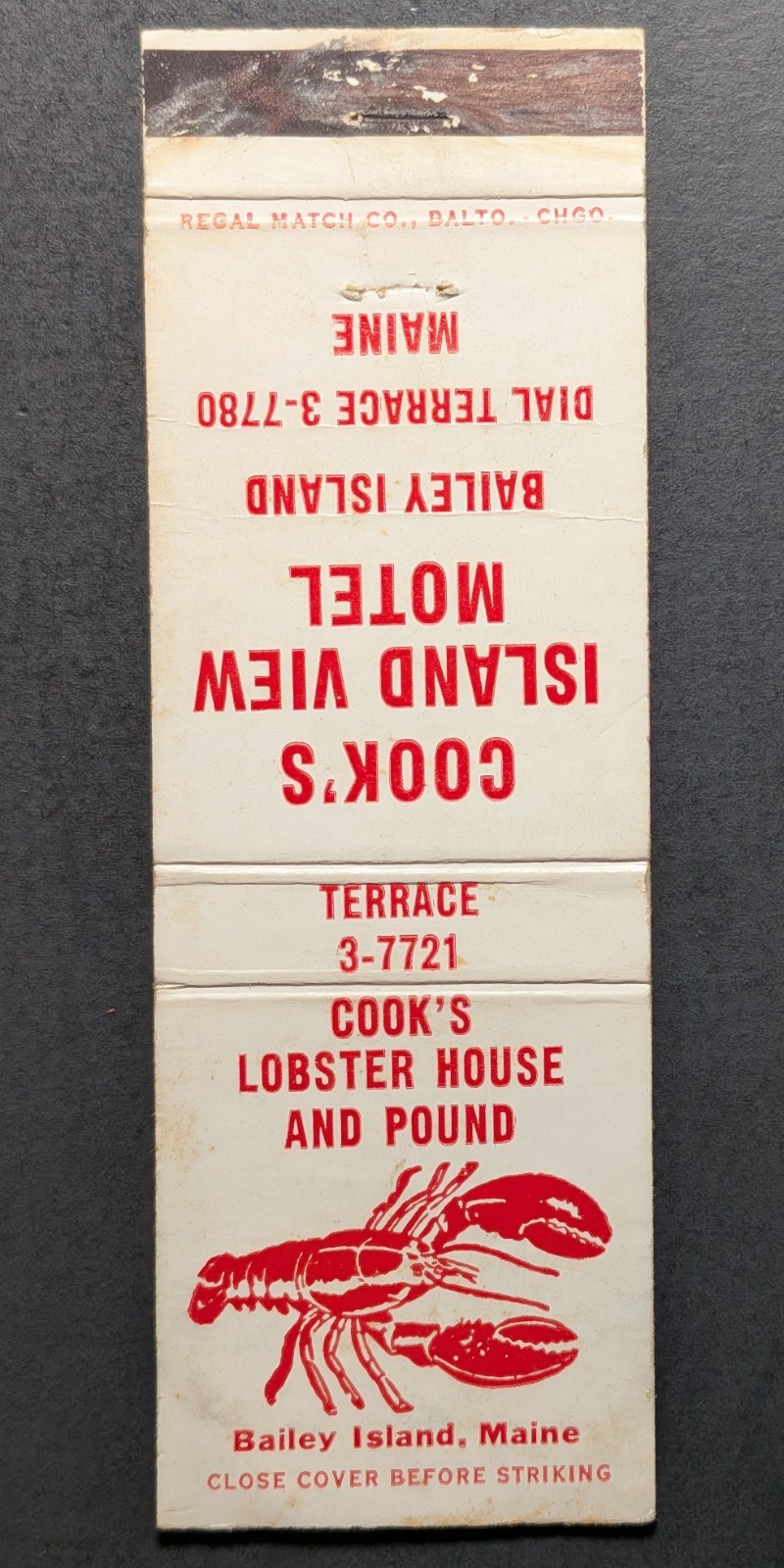 Vintage Cook's Lobster House Bailey Island Maine Matchbook Cover Vintage Cook's Lobster House Bailey Island Maine Matchbook Cover