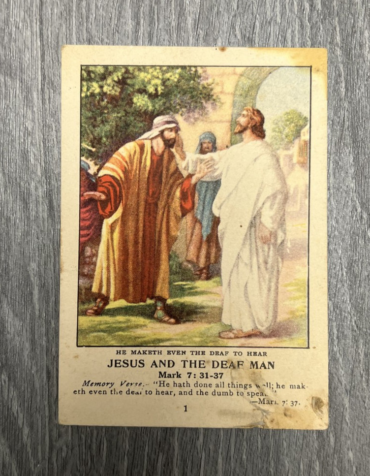 Vtg 1918 Bible Picture Card - Jesus and the Deaf Man United Brethren Publishing