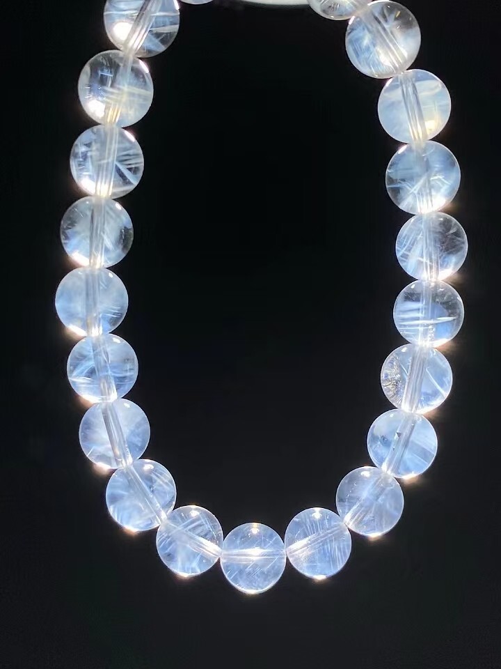 Natural white crystal blue needle    Round  Beads Bracelet 8.8mm 5A