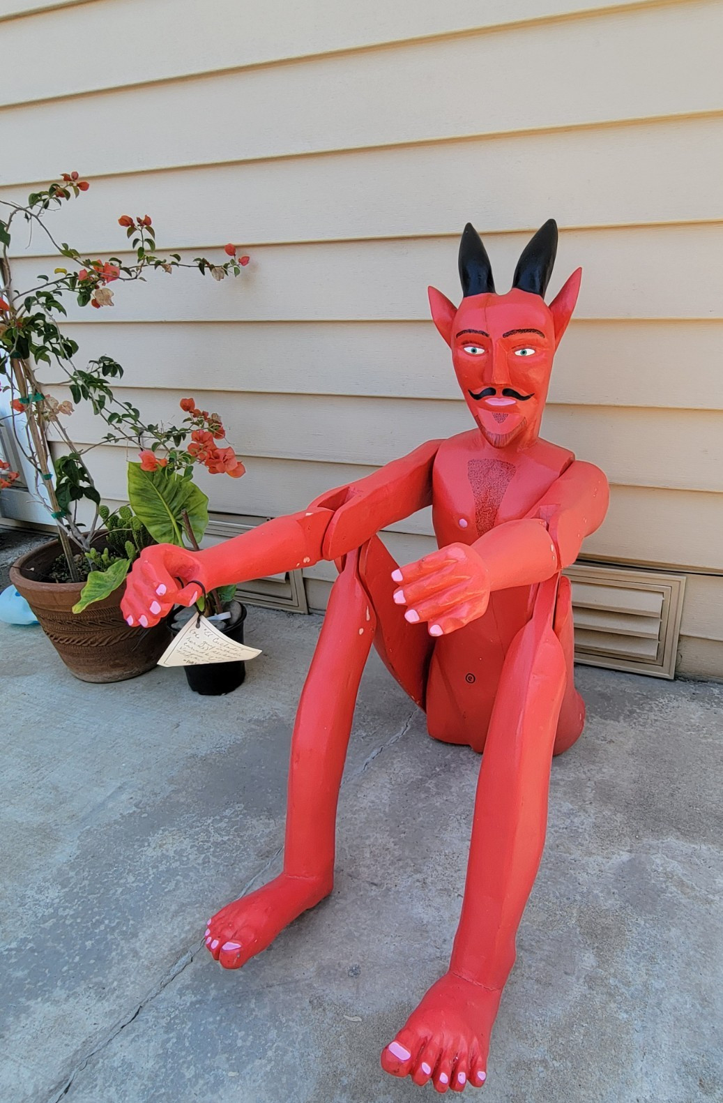 Vintage (Haunted) Carved Wood Devil Sculpture Life Size By Inocencio Vasquez 