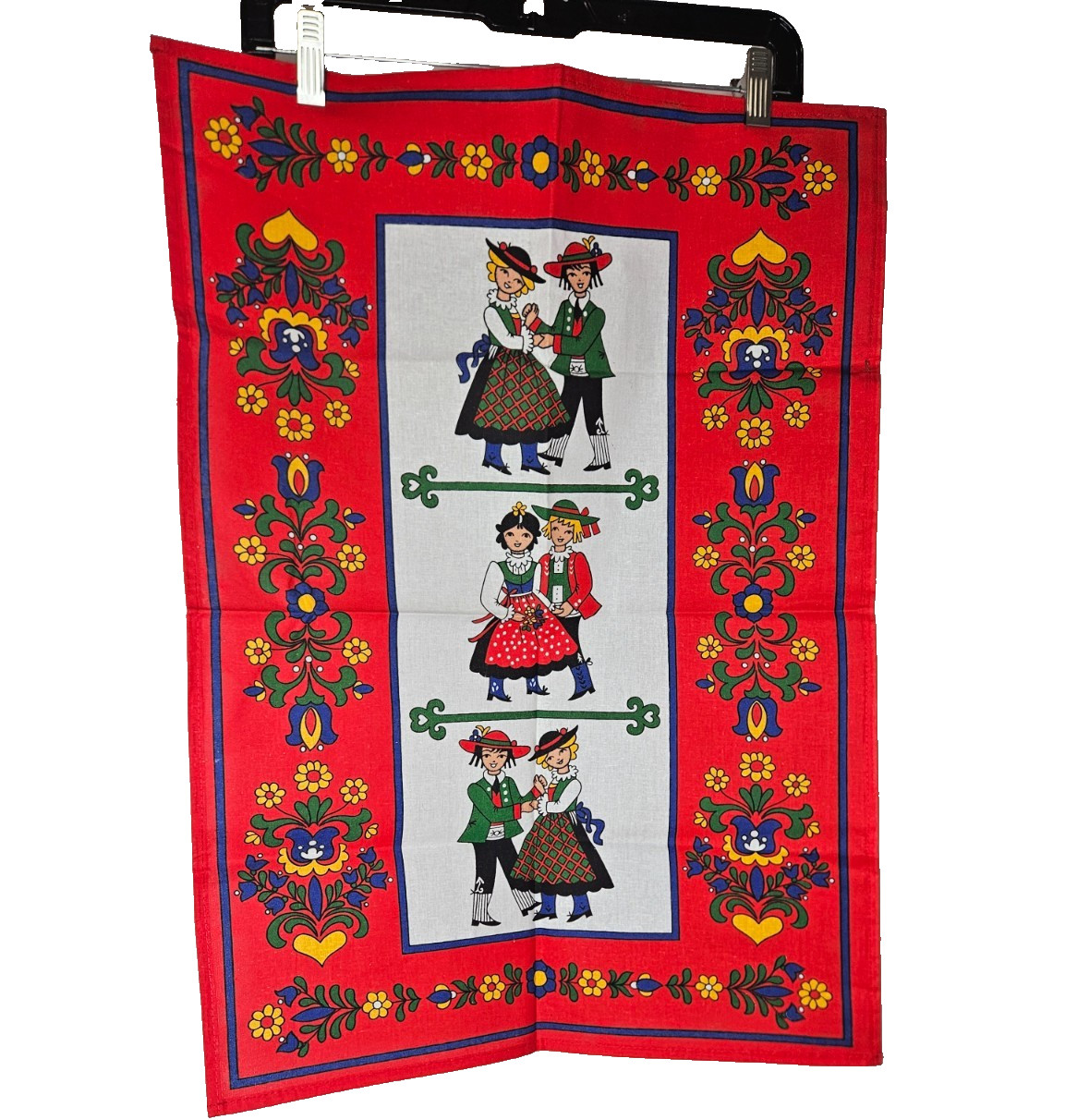 Vintage Folk Art Kitchen Towel Scandinavian Dutch Floral Red Cotton Vintage Folk Art Kitchen Towel Scandinavian Dutch Floral Red Cotton