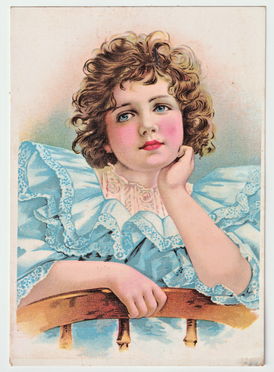 Victorian Trade Card 1880's Beautiful Pensive Young Girl Nice Large Size 5x7 Victorian Trade Card 1880's Beautiful Pensive Young Girl Nice Large Size 5x7