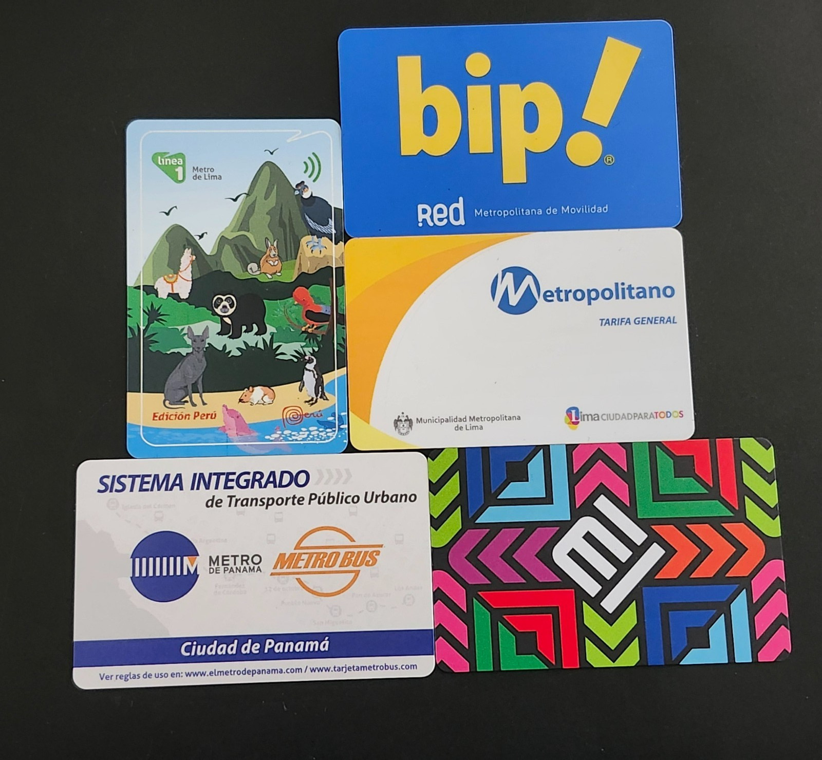 Group of 5 subway/metro cards from Latin America Group of 5 subway/metro cards from Latin America