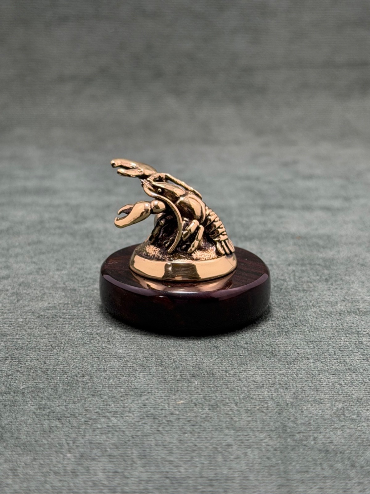 Art Deco Horoscope Cancer Figurine Cast Bronze Statuette Base in Obsidian Stone