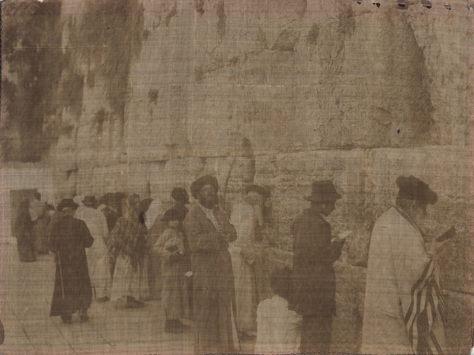 c. 1910's Men at Wailing Wall Photograph Printed on Fabric