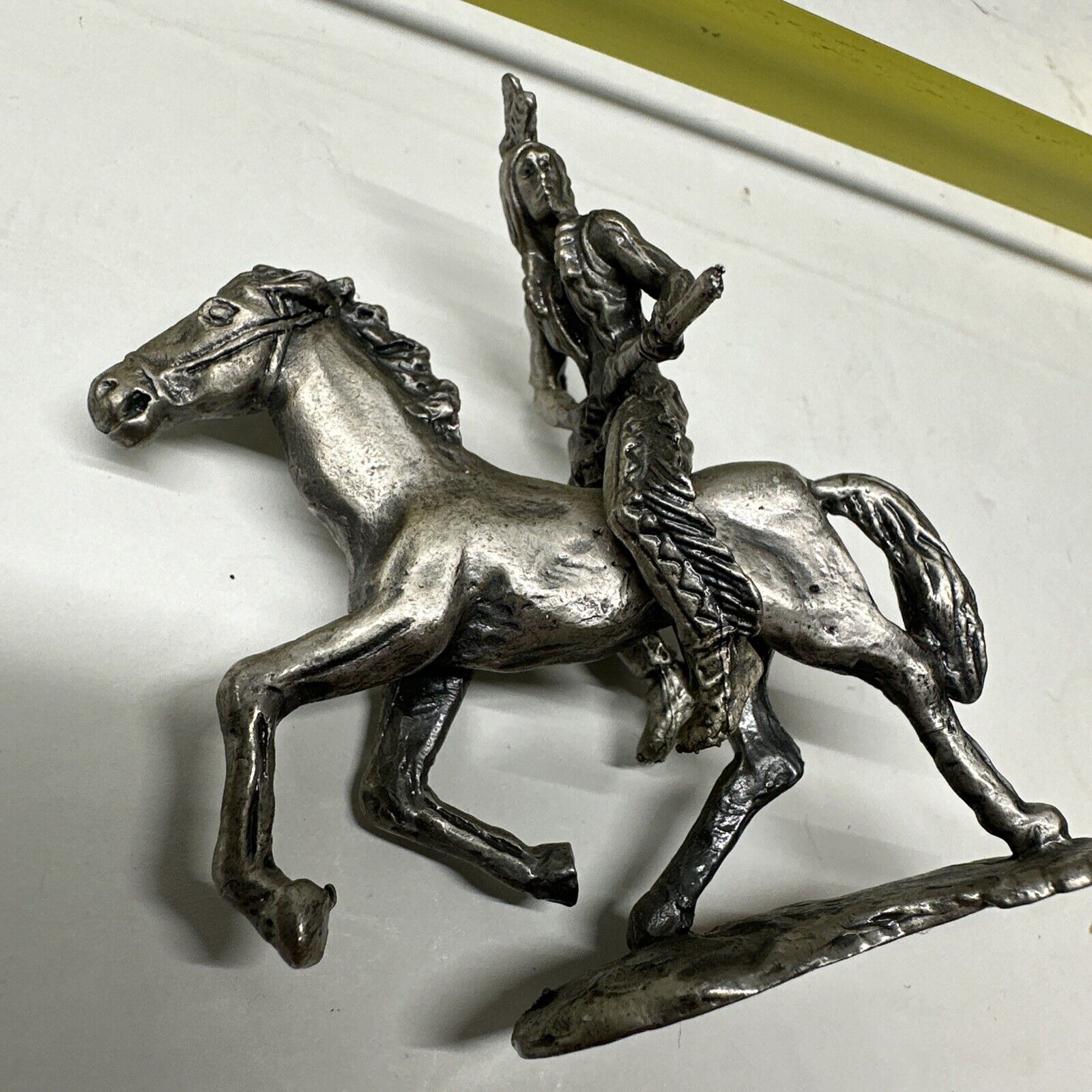 Pewter horse mounted Native American  vintage
