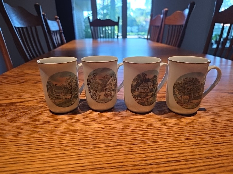 Currier & Ives Homestead Collection 4 Seasons Mug Cup Gold Rim VTG Winter Japan Currier & Ives Homestead Collection 4 Seasons Mug Cup Gold Rim VTG Winter Japan