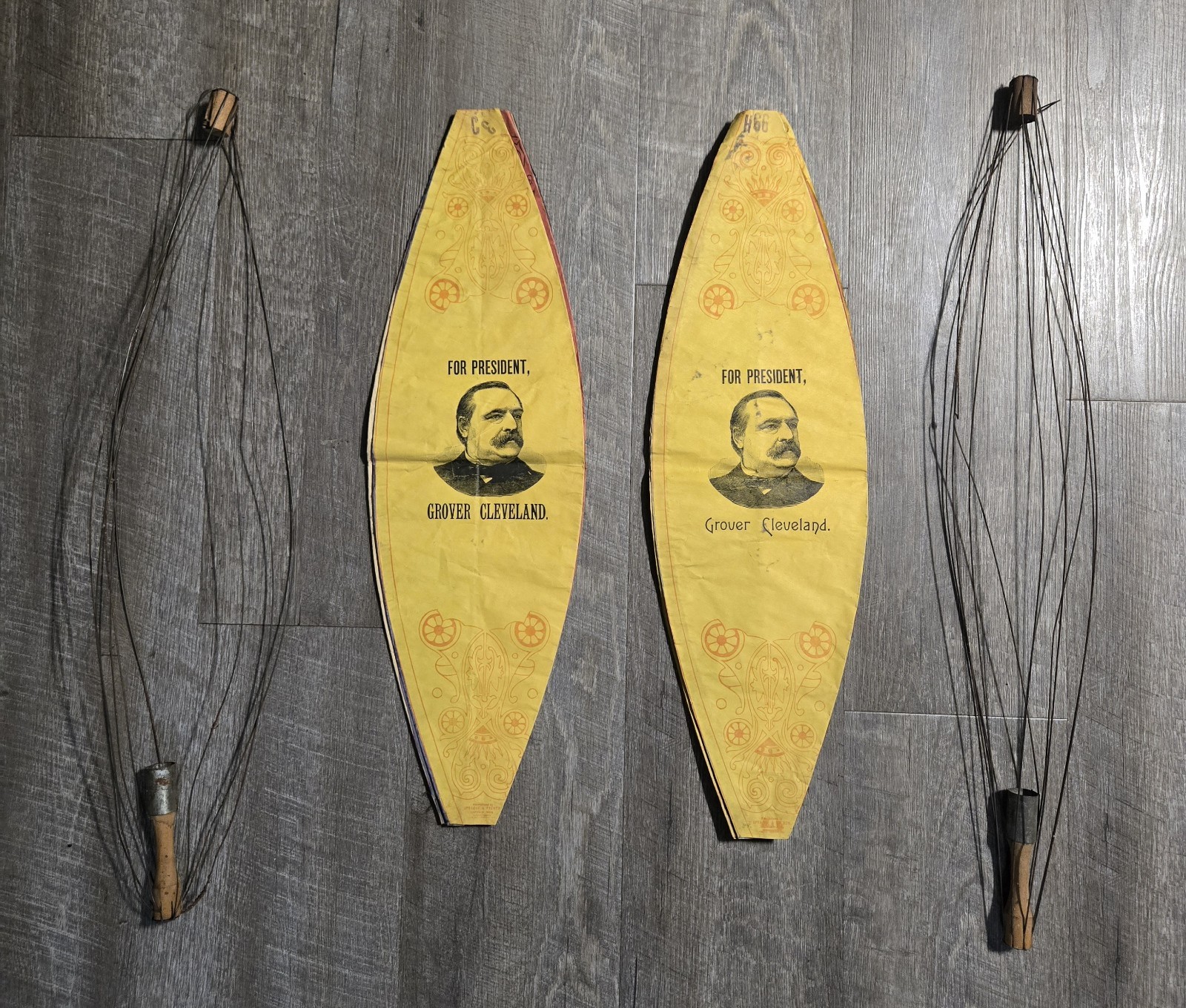 1888 Grover Cleveland Presidential Campaign Paper Lanterns With Original Holders 1888 Grover Cleveland Presidential Campaign Paper Lanterns With Original Holders