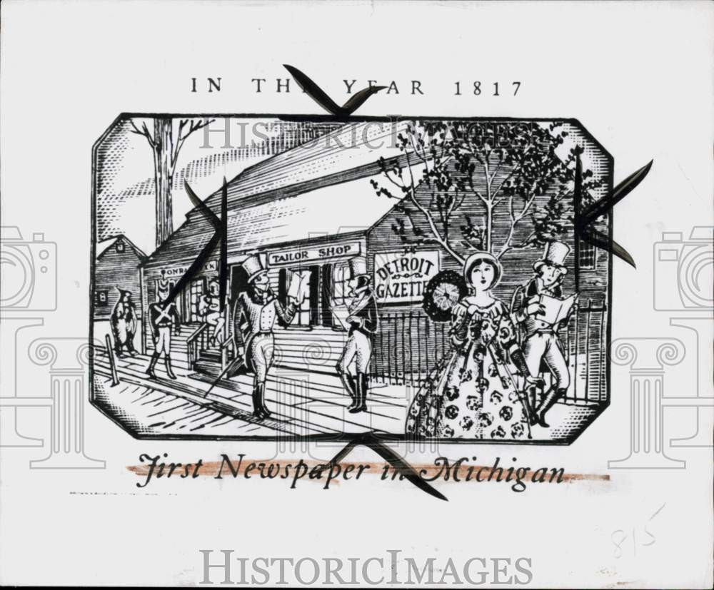 1954 Press Photo The first Newspaper in Michigan, circa 1817 - lra80987