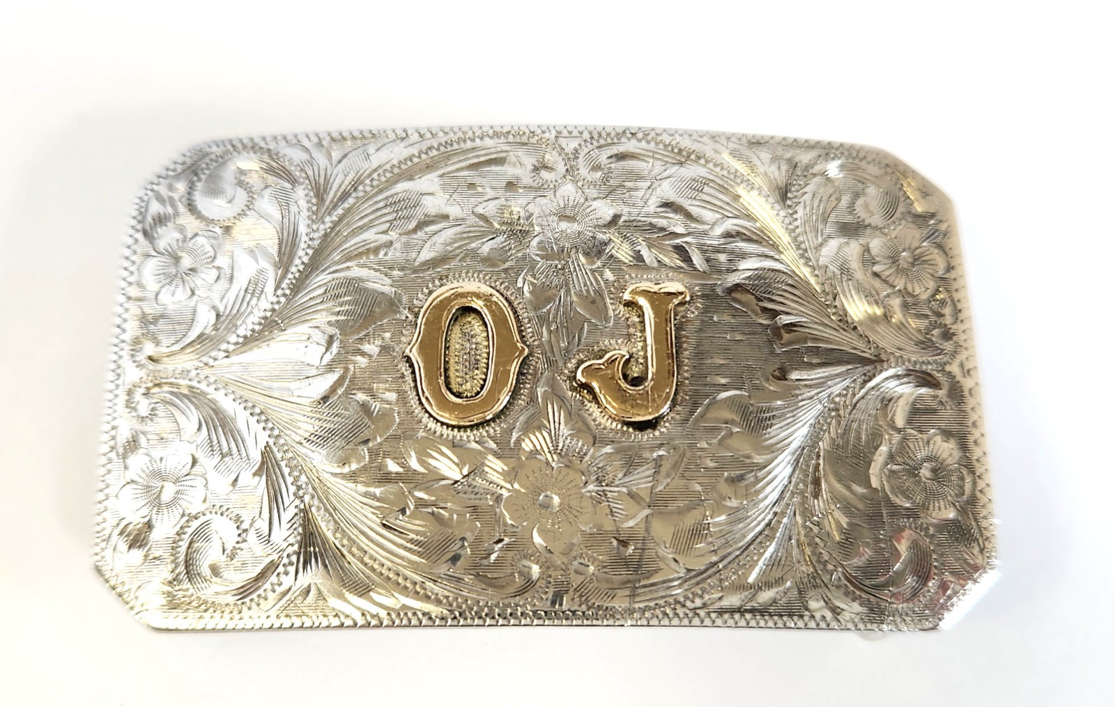 Vintage Sterling 10K Gold Sunset Trails OJ Initials Western Belt Buckle Etched