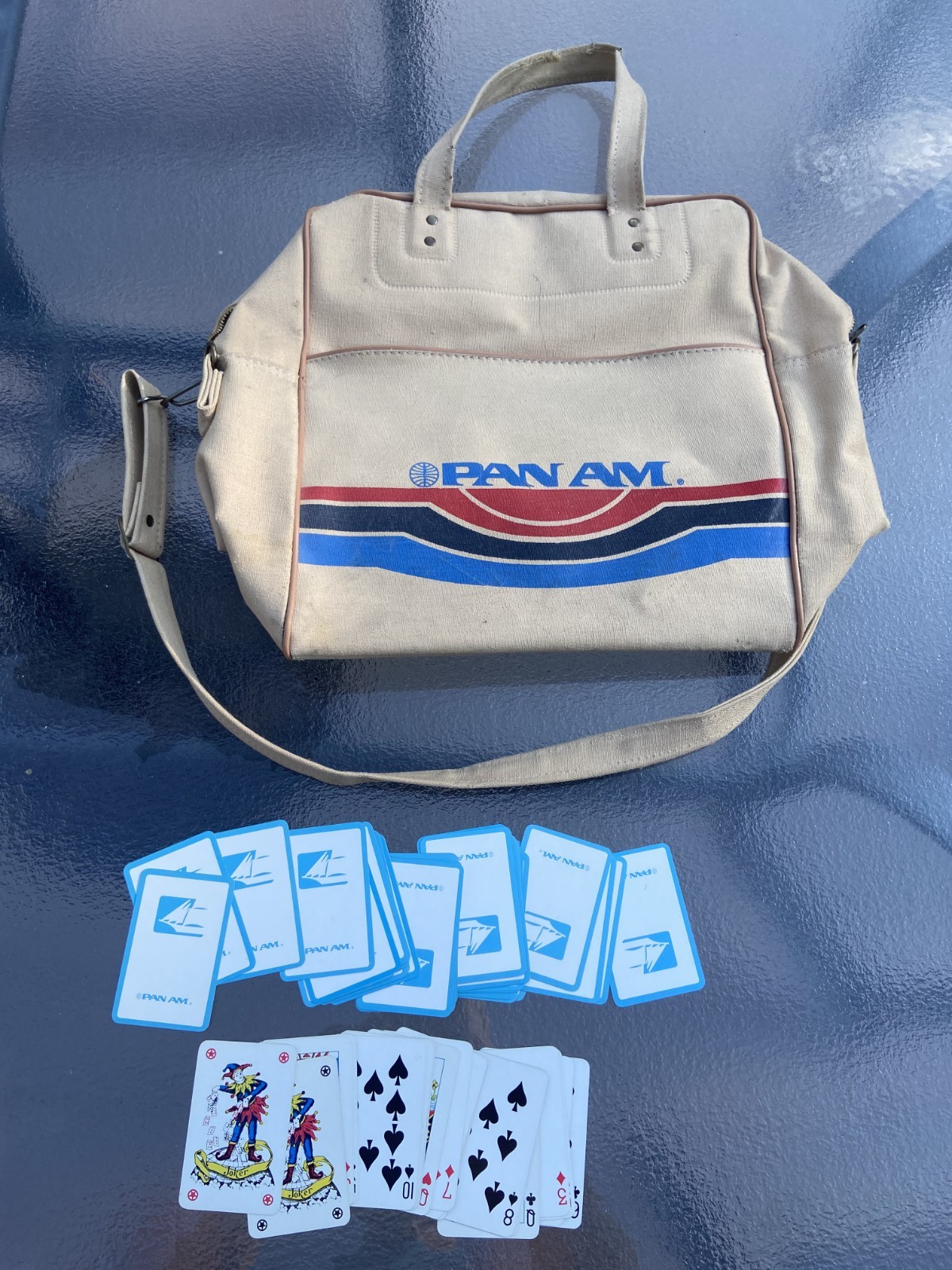 Collectible Vintage 60/70s PAN AM (1) Shoulder Travel Bag and (2) Playing Cards Collectible Vintage 60/70s PAN AM (1) Shoulder Travel Bag and (2) Playing Cards