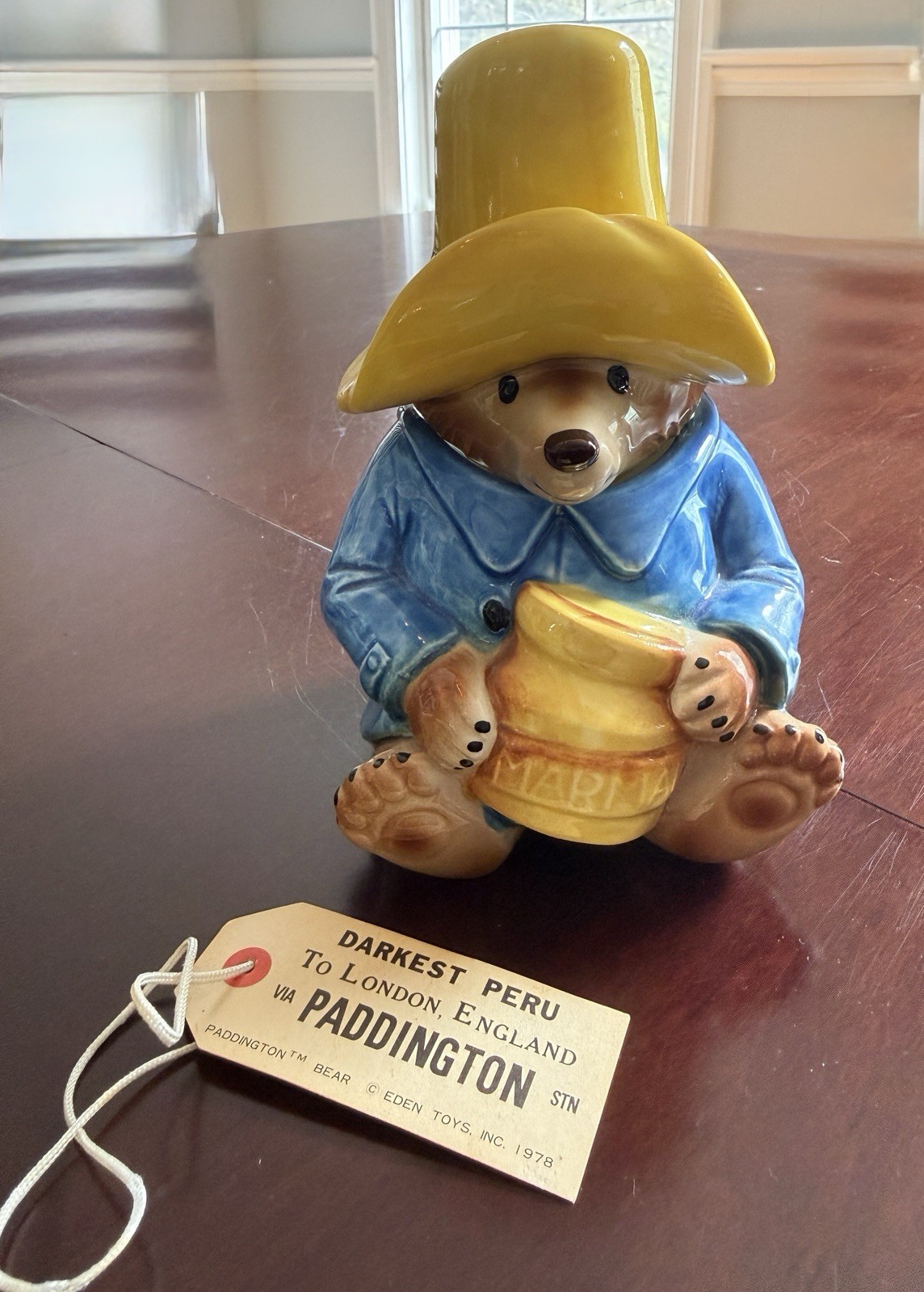 1978 Vintage Porcelain Paddington Bear 6-inch Marmalade Jar -Eden Toys