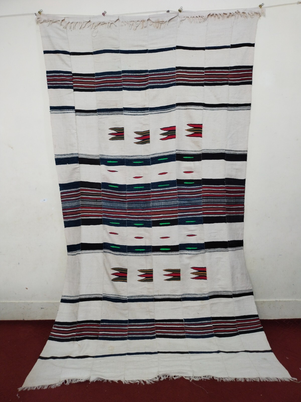 Vintage African Fulani Khasa Blanket Handwoven Cotton Indigo Striped Tribal Clot