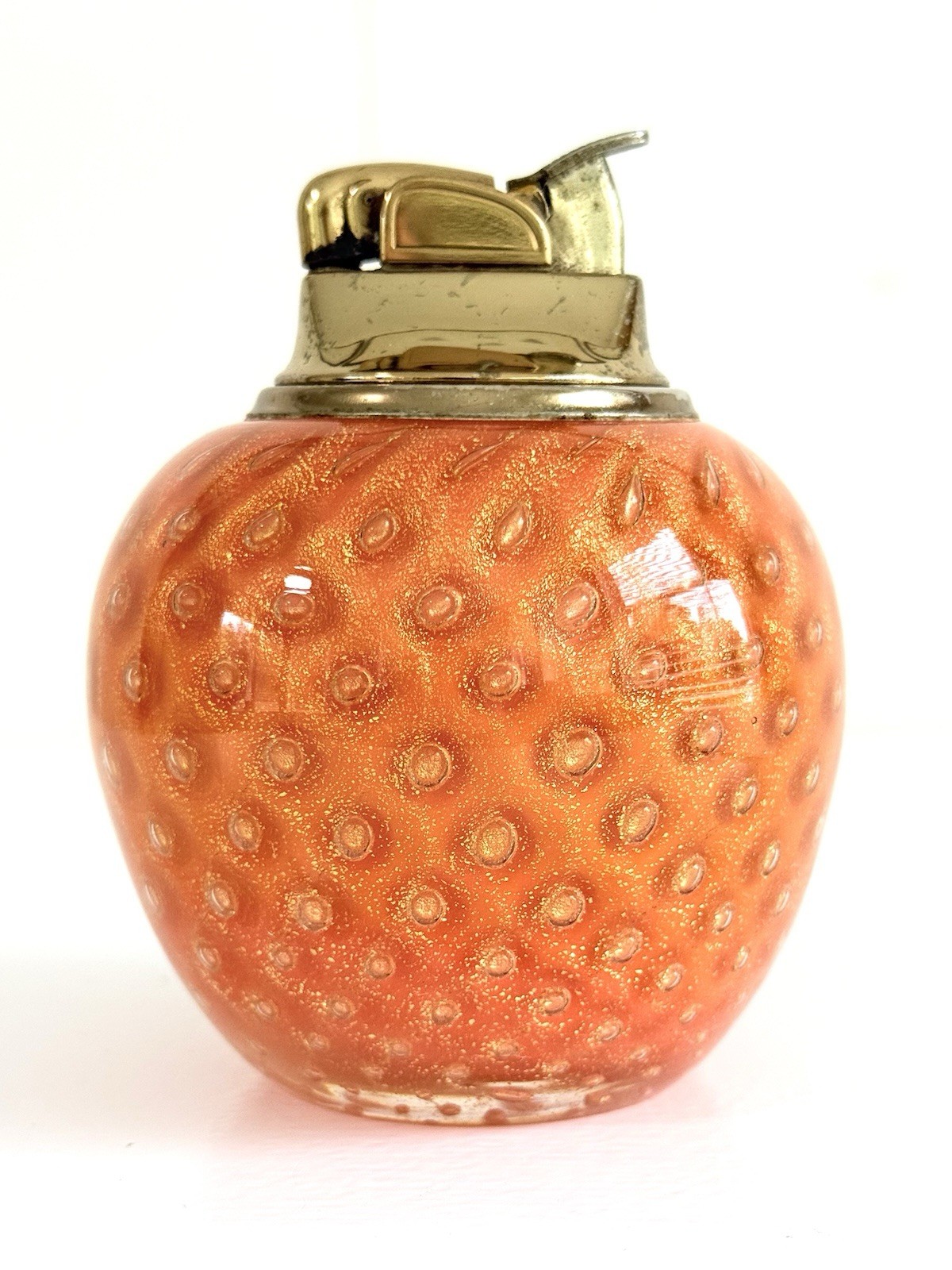 Vintage Murano Glass Table Cigarette Lighter, Alfredo Barbini Orange Gold Flecks Vintage Murano Glass Table Cigarette Lighter, Alfredo Barbini Orange Gold Flecks