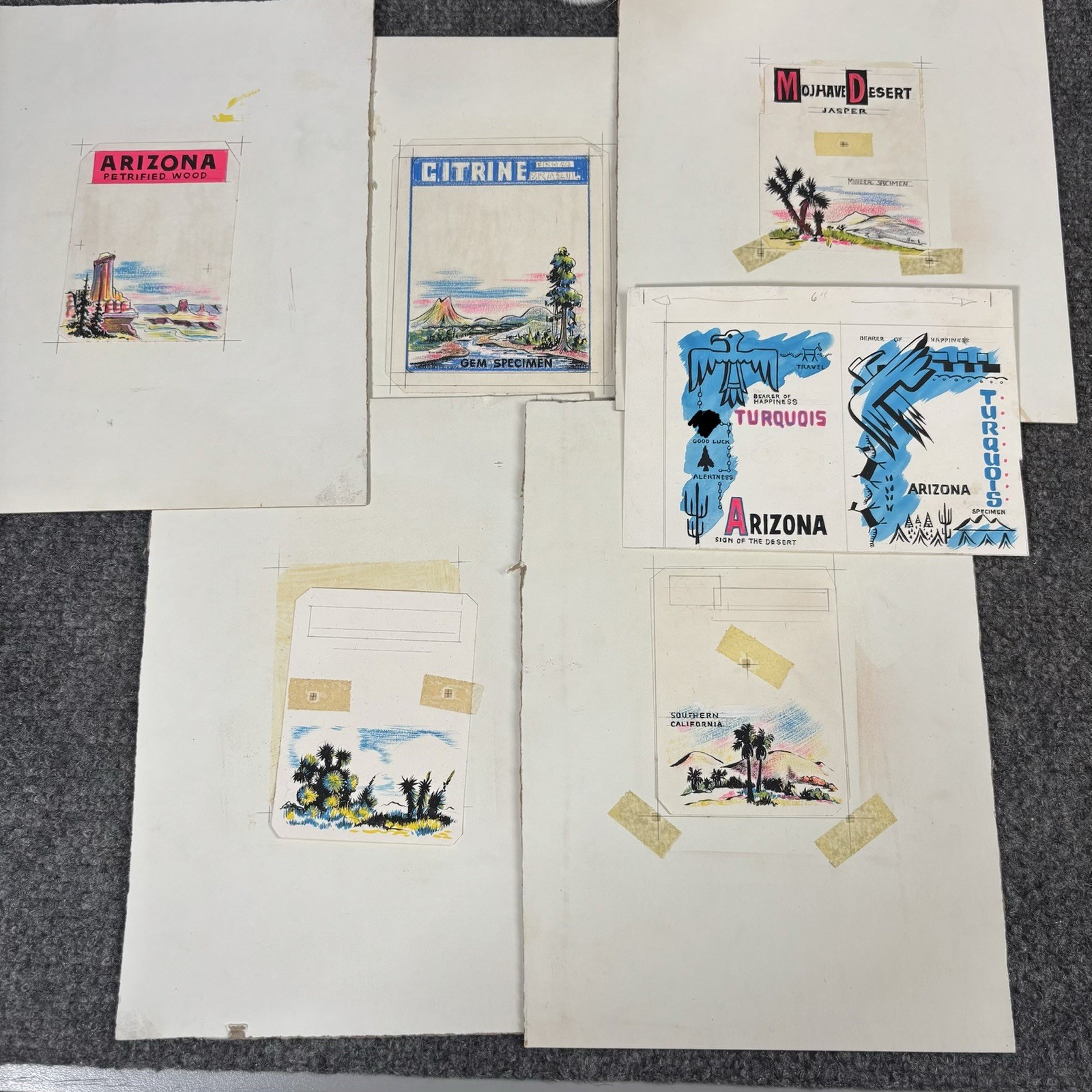 Vintage 1950s Travel Souvenir Original Commercial Art Mock Up Litho Print Proofs