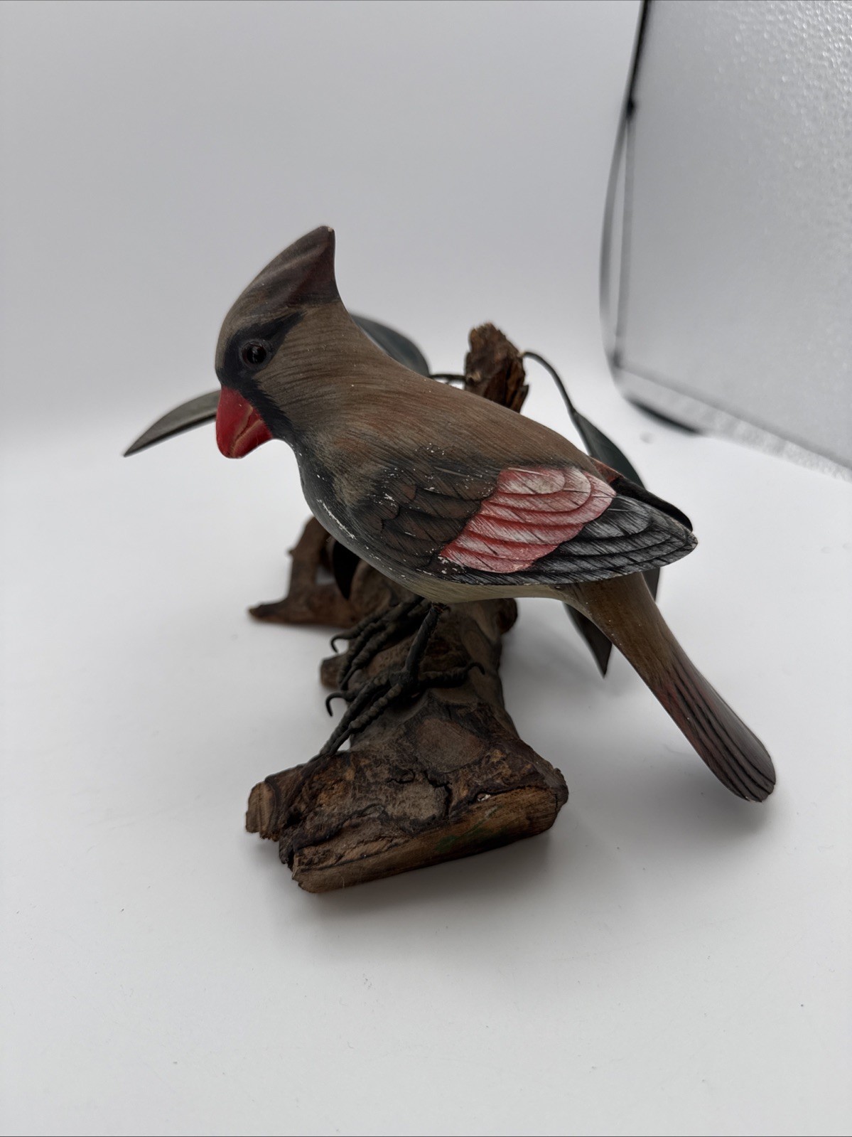 Vintage Carved Handpainted Wooden Bird Sculpture Figure Cardin Audubon Wood Base Vintage Carved Handpainted Wooden Bird Sculpture Figure Cardin Audubon Wood Base