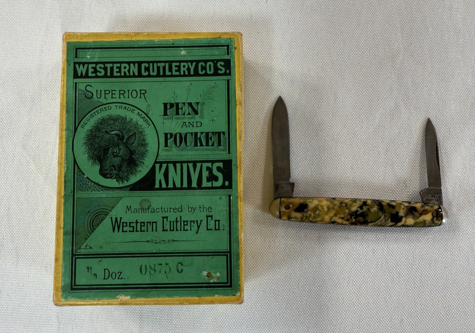 Antique Western Cutlery Co Germany 0875C Pocket Knife Original Dealer Box c1900