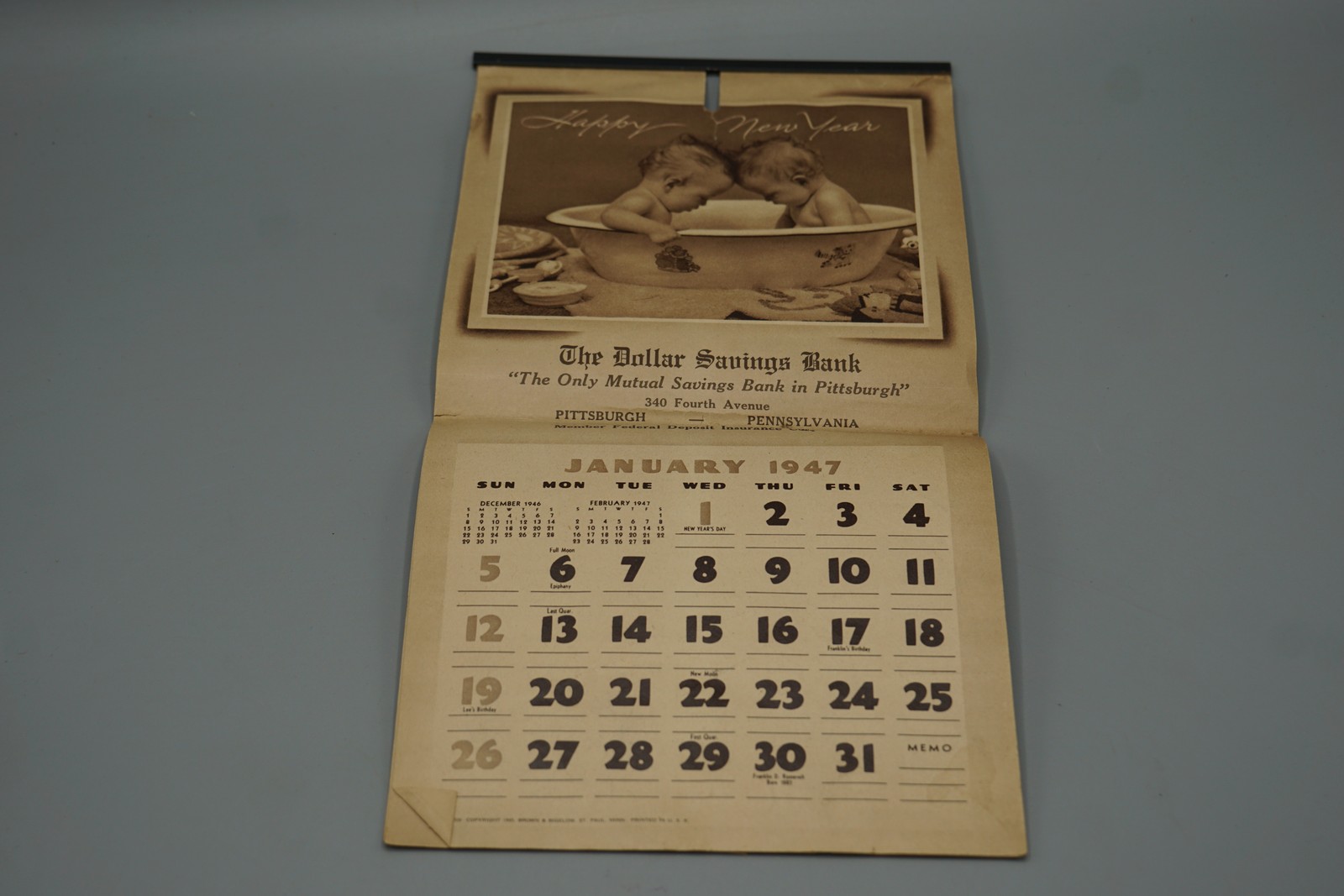 Vintage 1947 The Dollar Savings Bank Pittsburgh PA Advertising Calendar Babies Vintage 1947 The Dollar Savings Bank Pittsburgh PA Advertising Calendar Babies