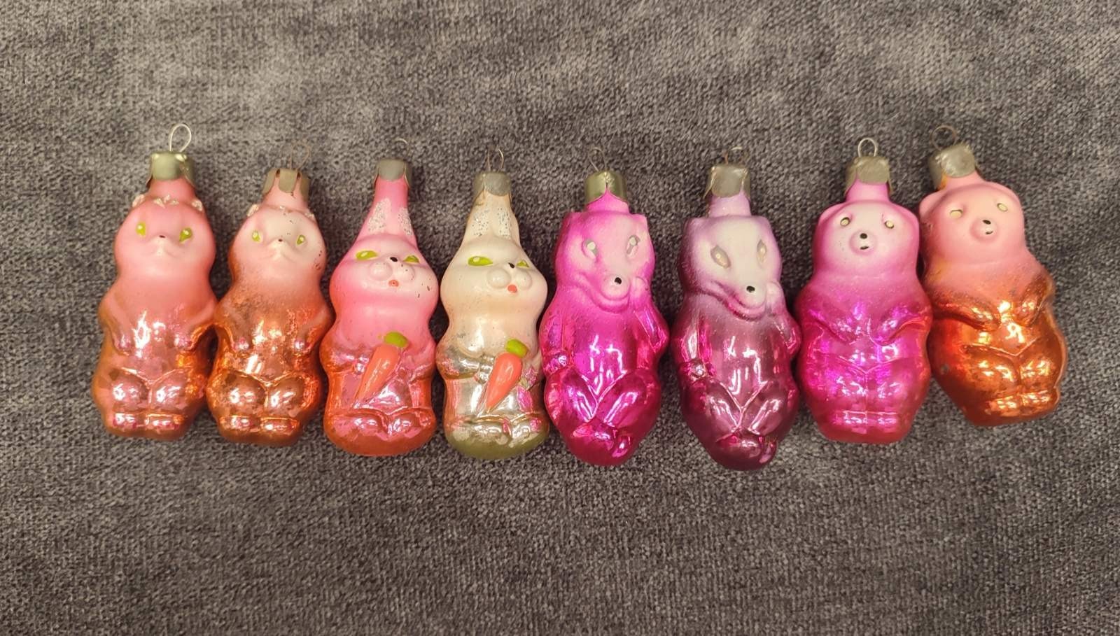 Lot of 8 Vintage USSR Glass Christmas Ornaments Soviet Animal Figural Retro Deco