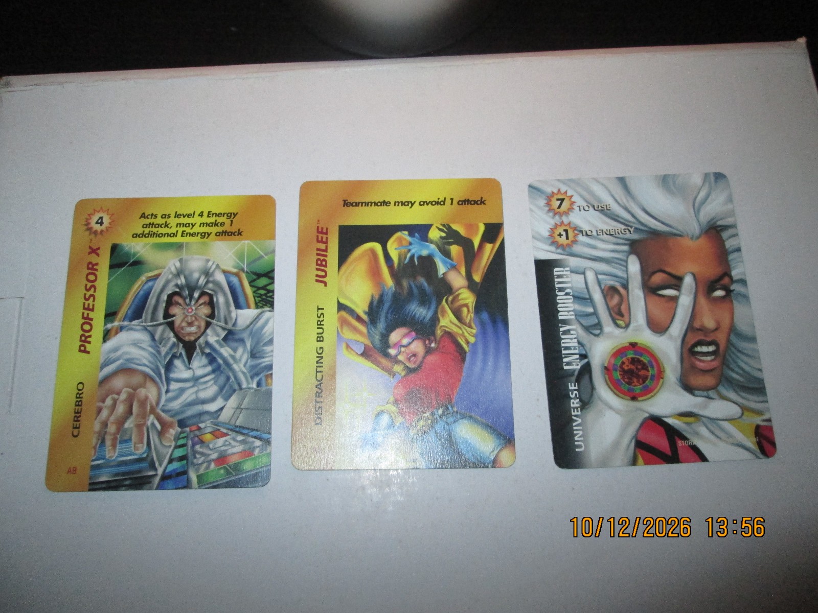 3 Vintage 90\'s out of print marvel overpower card game. Prof x, Jubilee and Stor