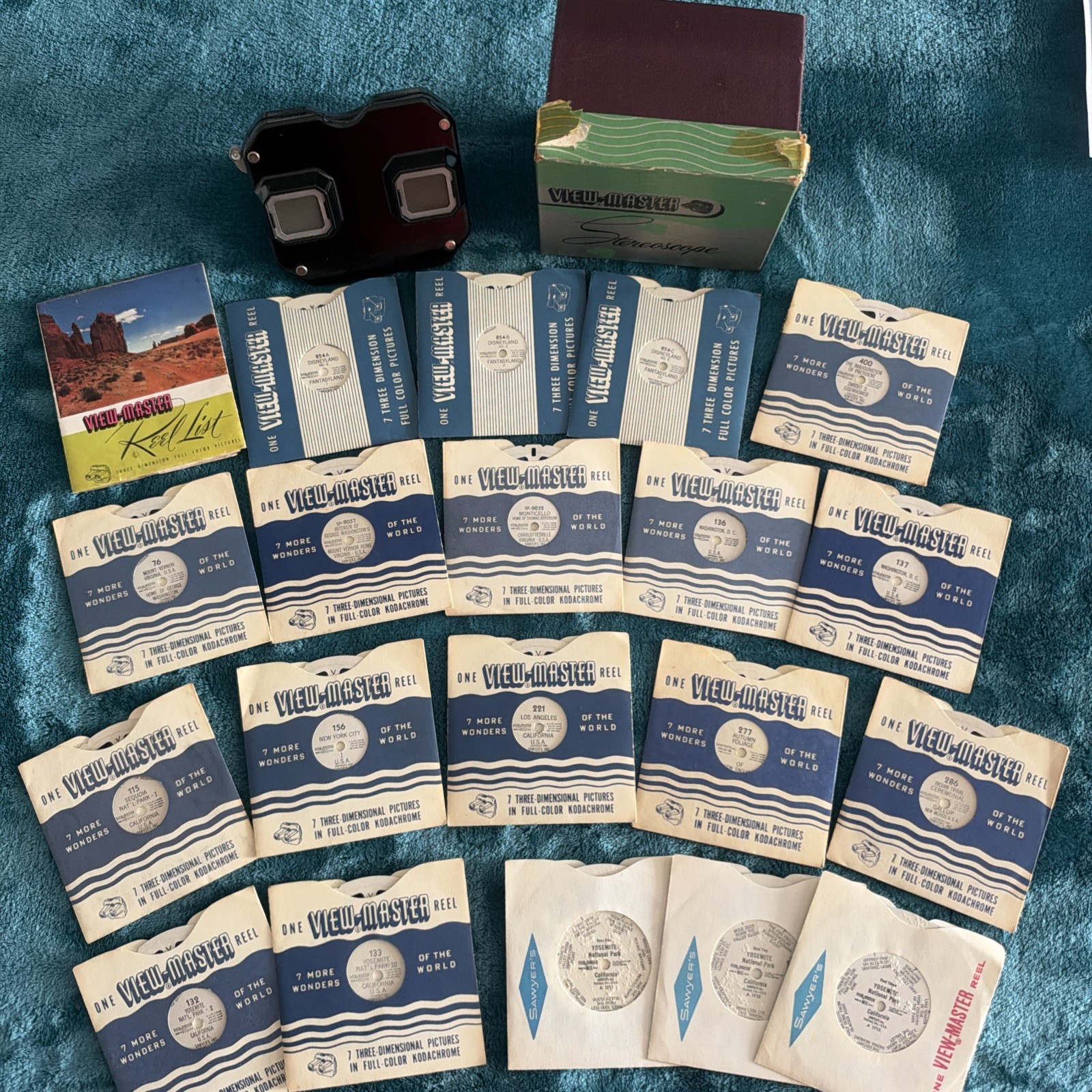 Vintage 1950’s  ViewMaster Stereoscope w/ Original Box & Booklet, + 19 Reels