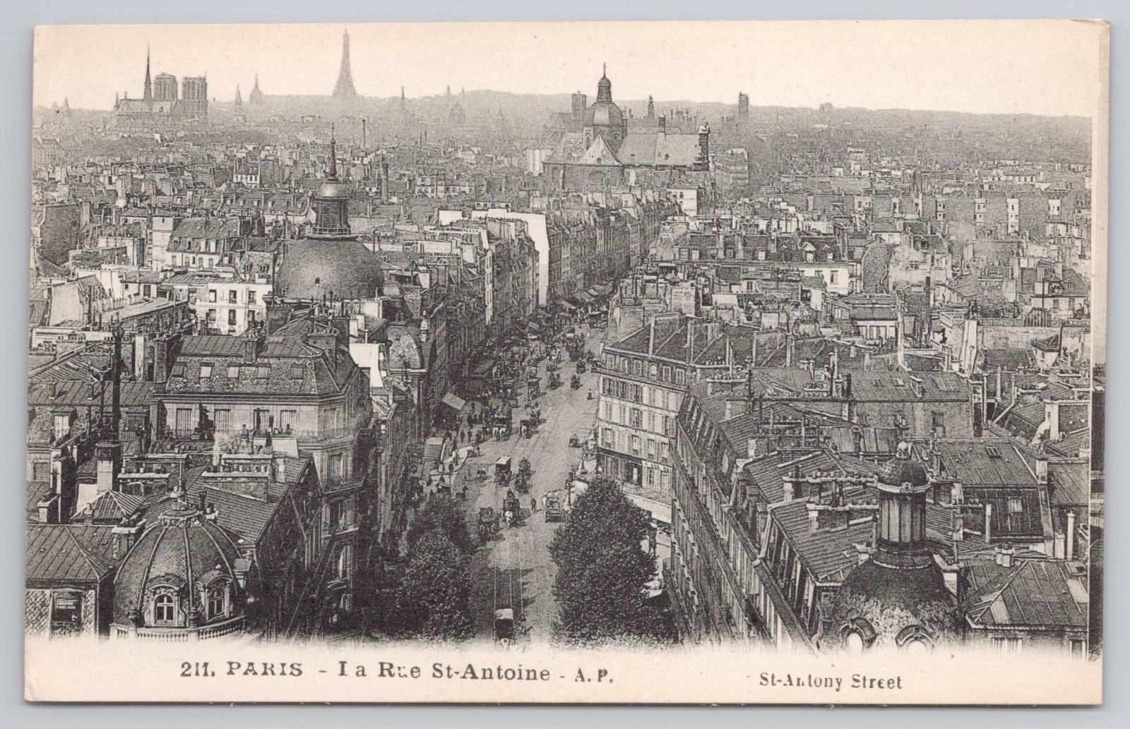 Postcard Paris Rue St Antoine Panorama France Vintage c1910