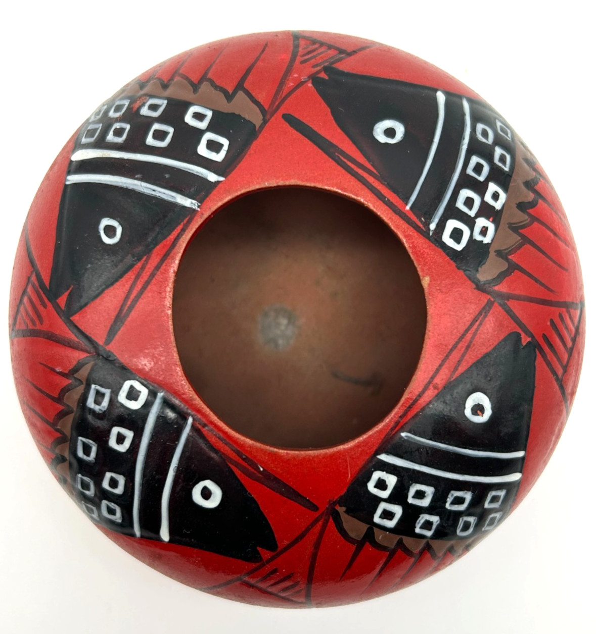 VTG Manuel Olivas Mata Ortiz Red & Black Paquime Pottery Jar w/ Fish Pattern