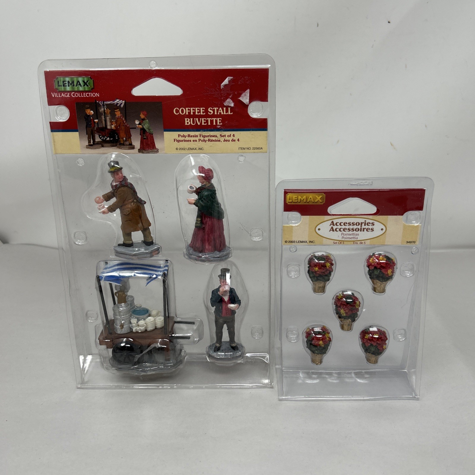 LEMAX 2002 CHRISTMAS VILLAGE COLLECTION COFFEE STALL BUVETTE SET #22560 & More