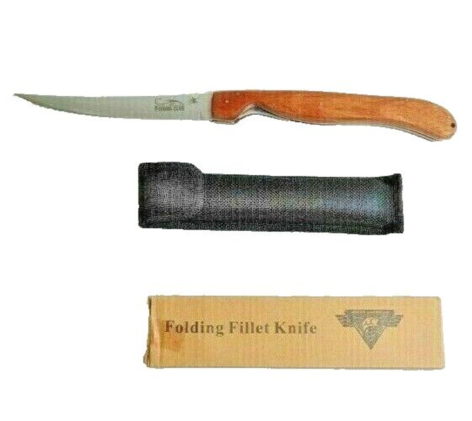 North American Fishing Club Folding Fillet Knife and Sheath Wood Handle Gift NEW