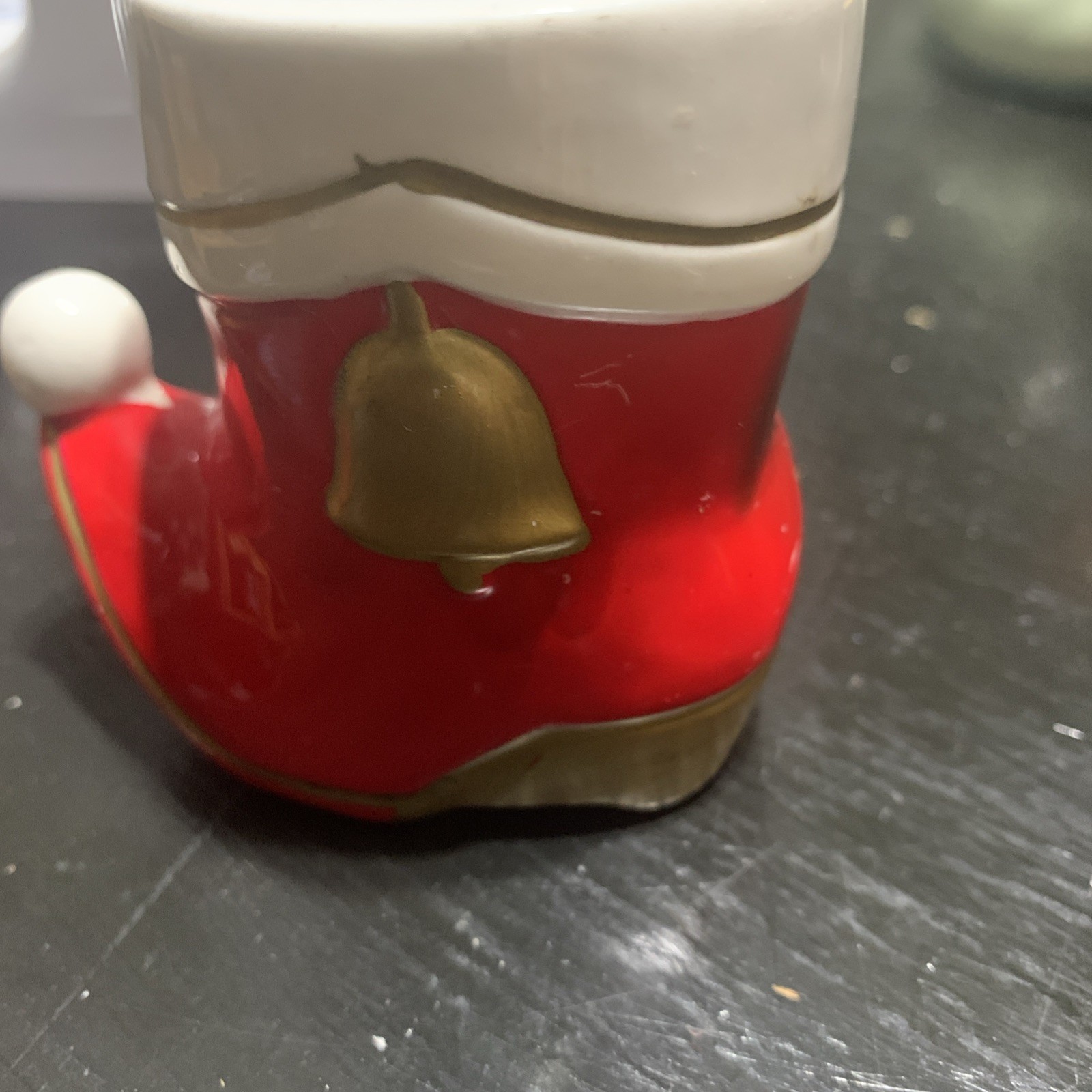 Vintage red ceramic boot with Bell Decor