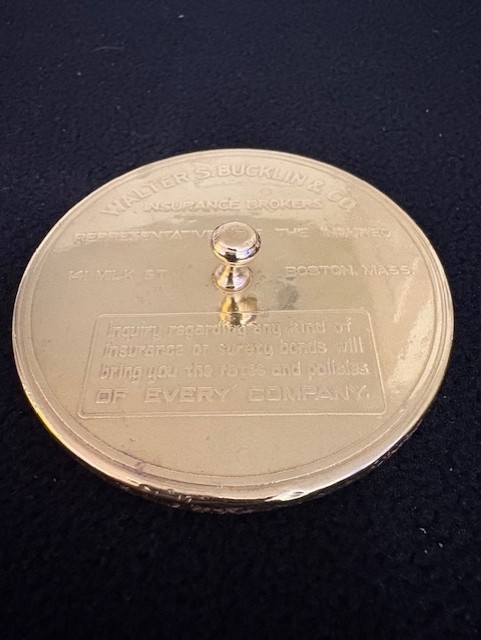 RARE Insurance Brass Paper Weight Walter S. Bucklin Insurance Brokers BOSTON, MA RARE Insurance Brass Paper Weight Walter S. Bucklin Insurance Brokers BOSTON, MA