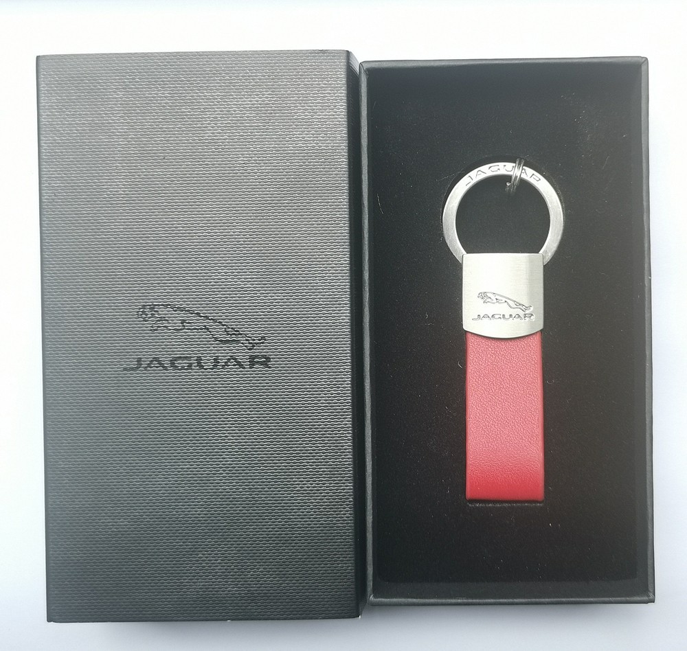 Genuine OEM Jaguar Red Leather Car Logo Key Chain key Ring Keychain NIB