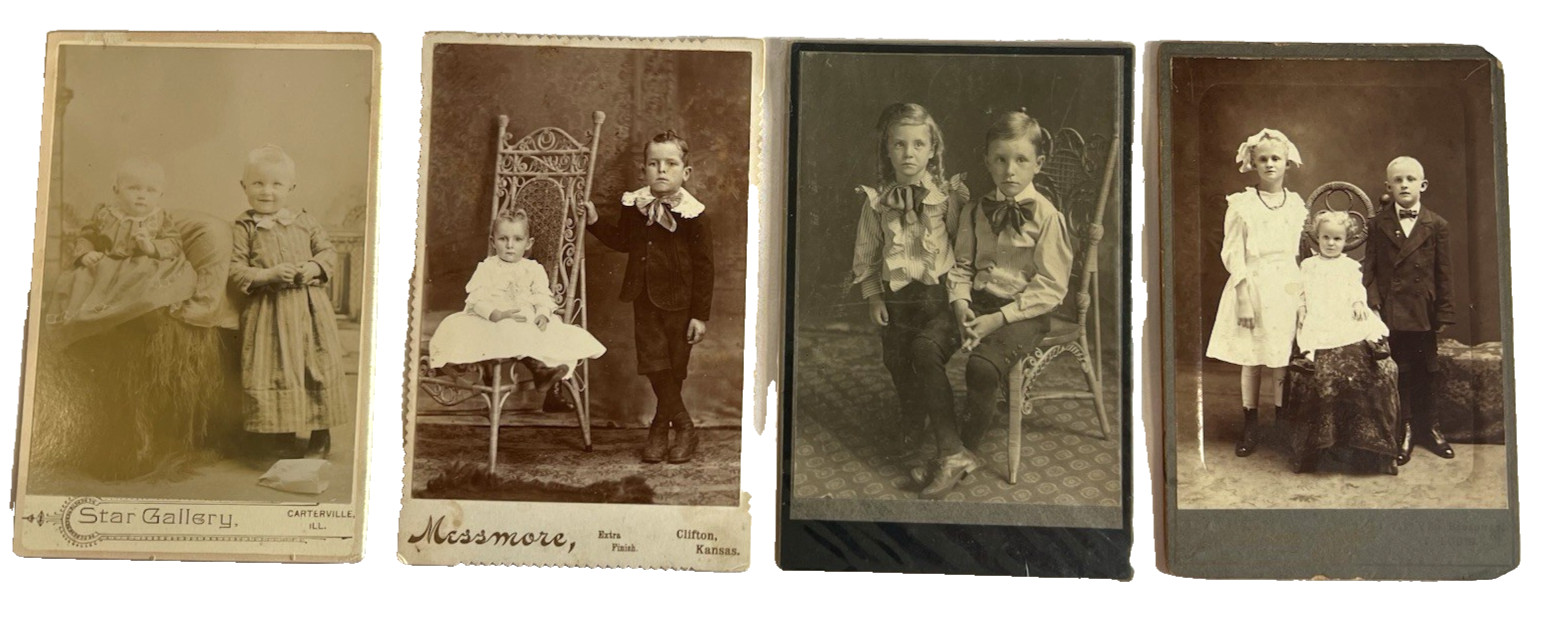 Antique Cabinet Card Photos Featuring Children Late 1800s To Early 1900s 4pcs. Antique Cabinet Card Photos Featuring Children Late 1800s To Early 1900s 4pcs.