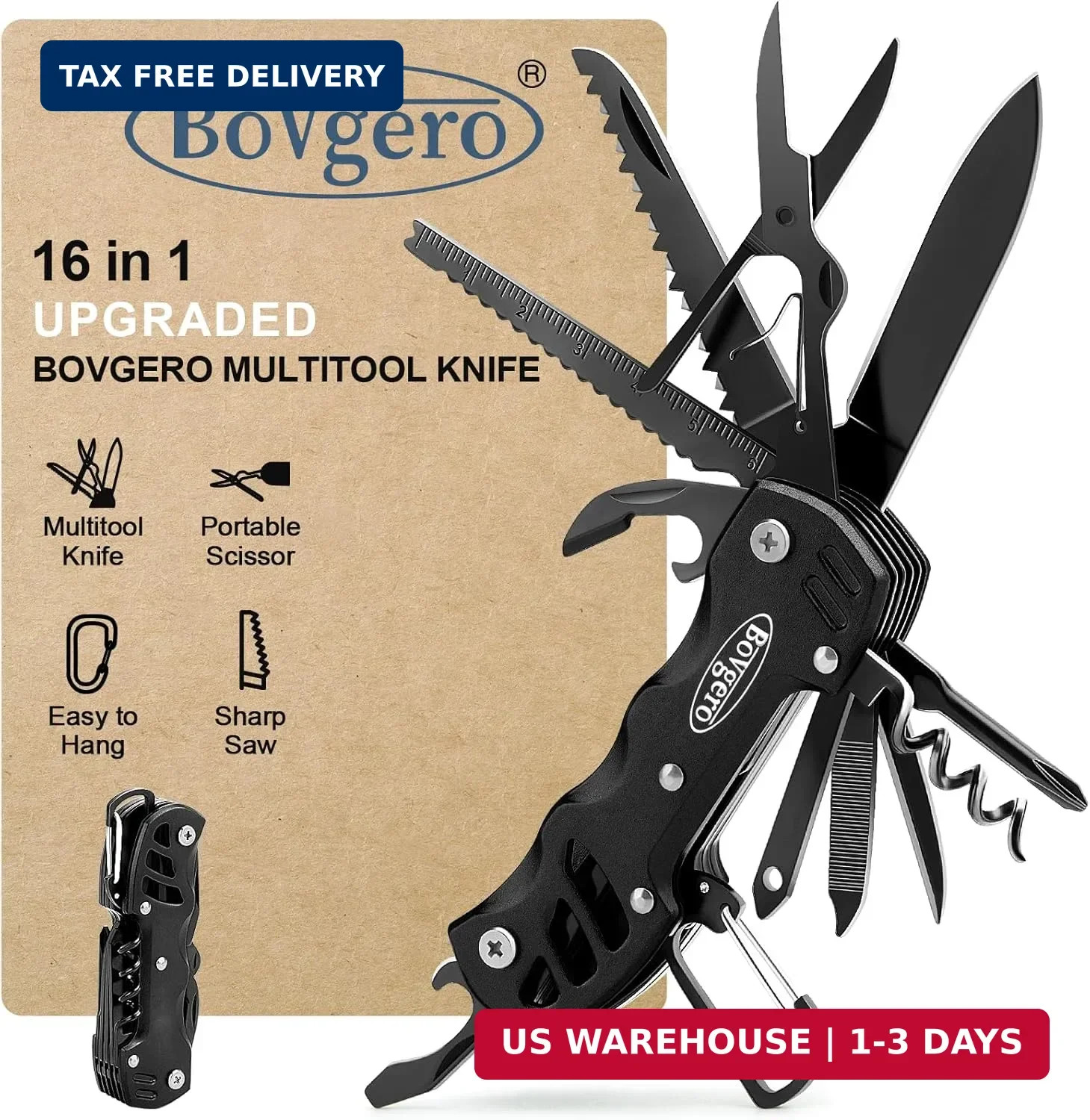 Bovgero Multitool Knife, 16 in 1 Pocket Knife, Handmade Multi Tool Knife, Birthd