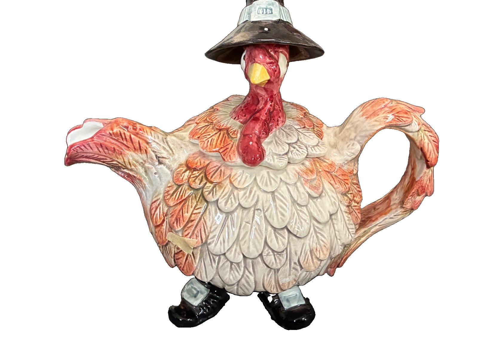 Vintage Fitz and Floyd Pilgrim\'s Progress 1990 Turkey Teapot Thanksgiving Tea