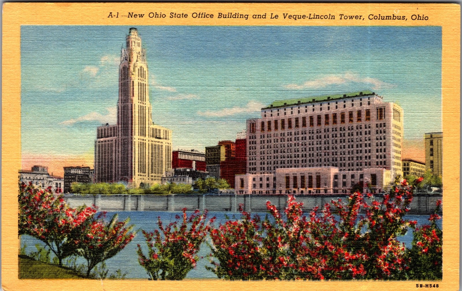 1930s Linen Postcard Le Veque-Lincoln Tower Ohio State Office Bldg Columbus OH