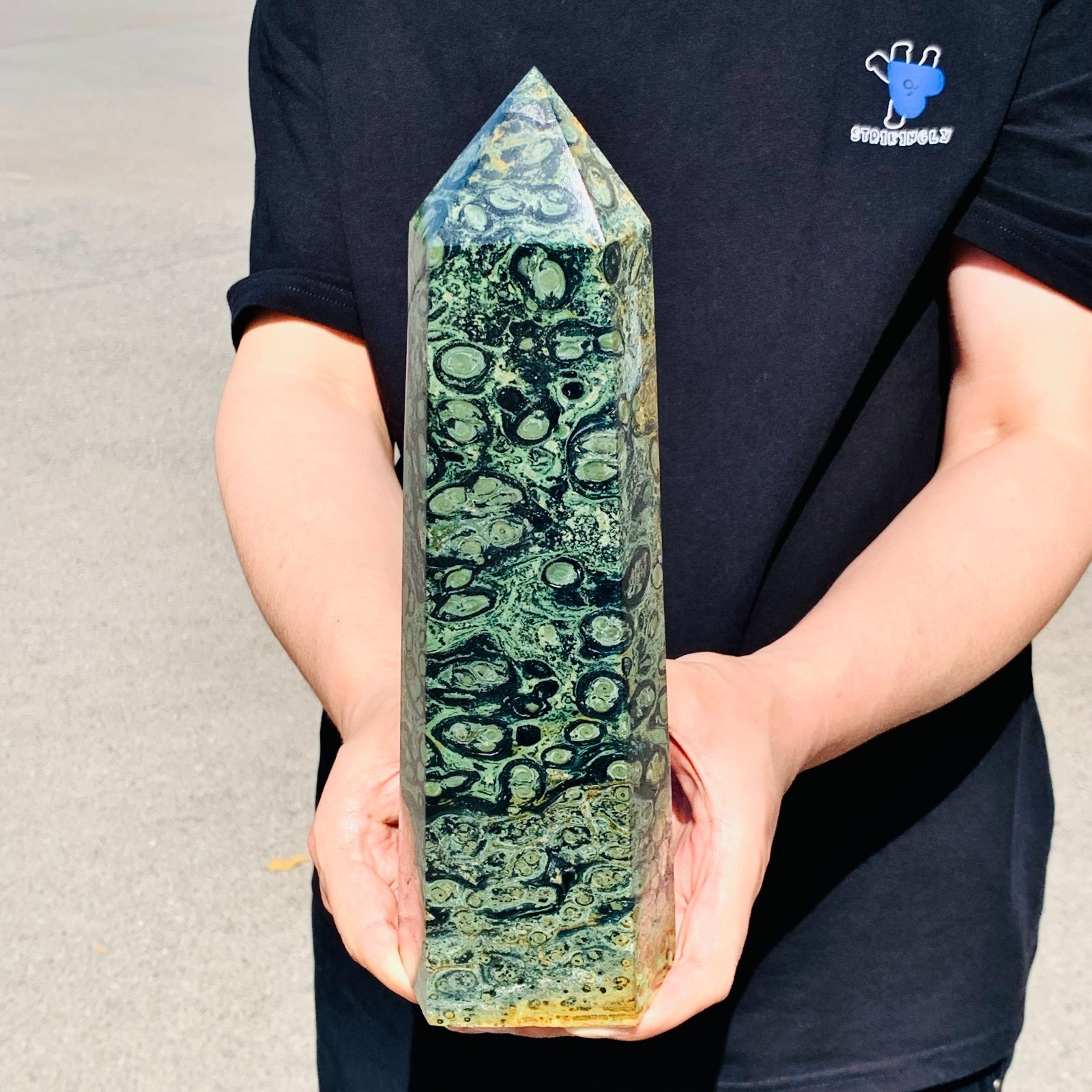 6.03LB Natural green Kambaba jasper obelisk quartz crystal Wand Point Healing