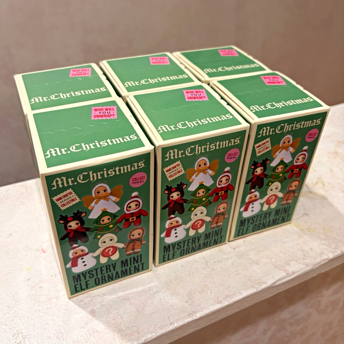 Mr. Christmas Mystery Mini Elf Ornaments SET of 6 Collect Them All