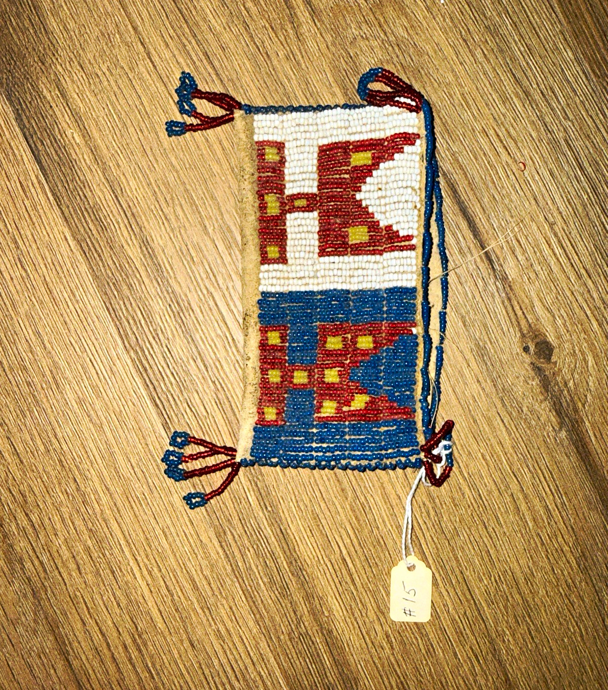 Sioux Native American Beaded Bag ,Red White Blue 2.5”x5”