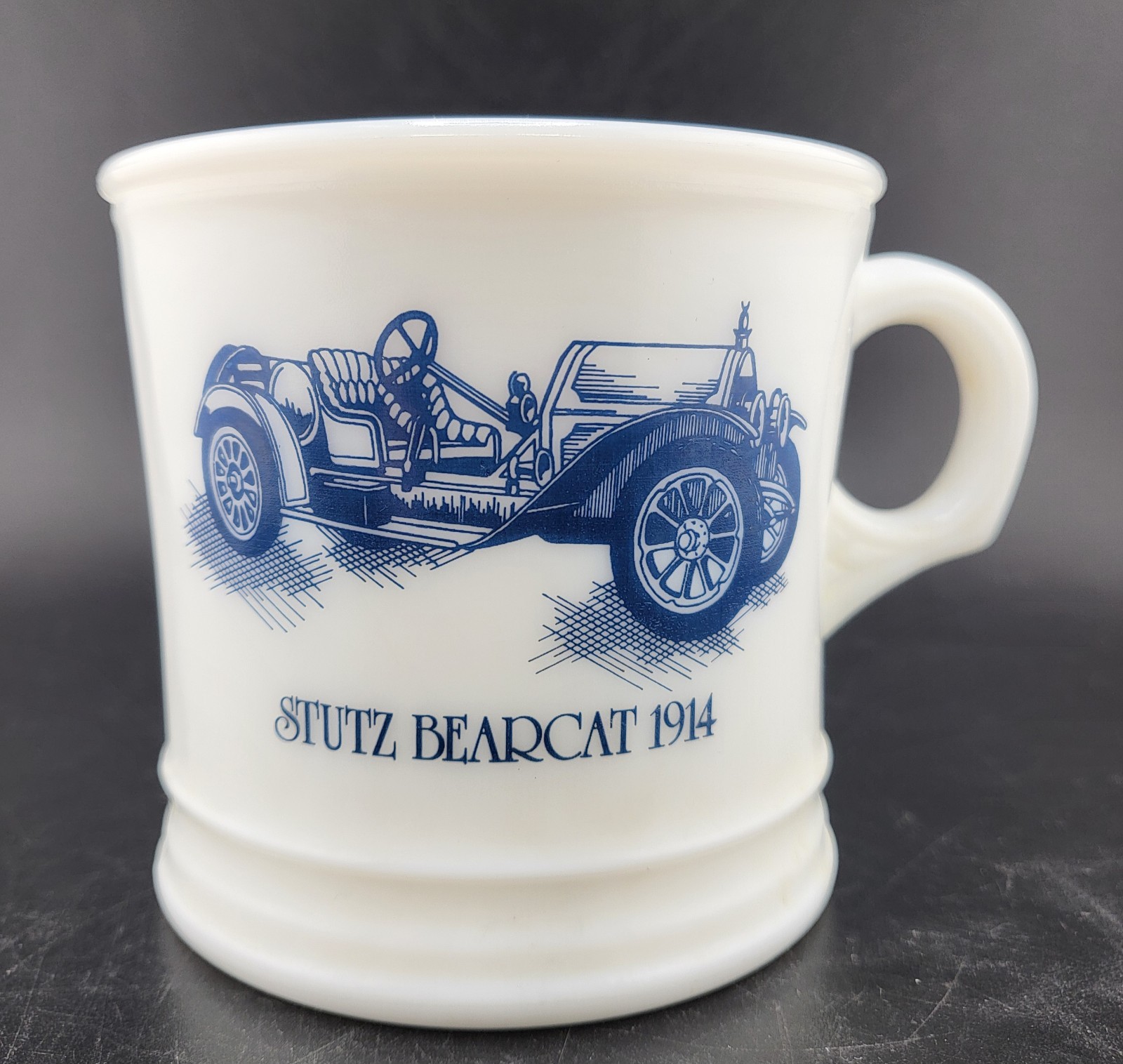 Vintage “Stutz Bearcat 1914” Surrey Milk Glass Shaving Mug Made in USA Vintage “Stutz Bearcat 1914” Surrey Milk Glass Shaving Mug Made in USA