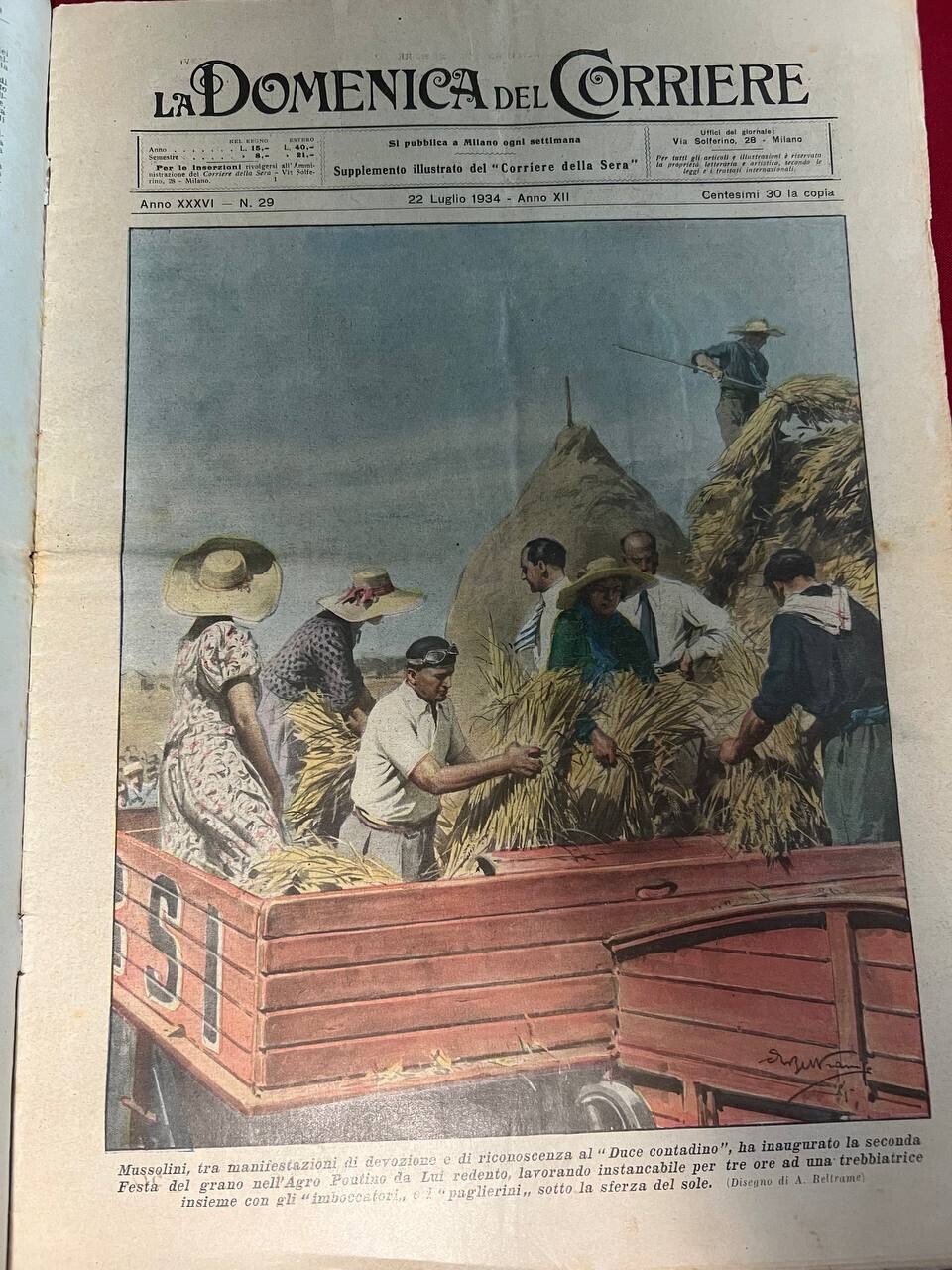 1934 Benito MUSSOLINI Duce DUX Tour de France Cycling Domenica del Corriere  C7