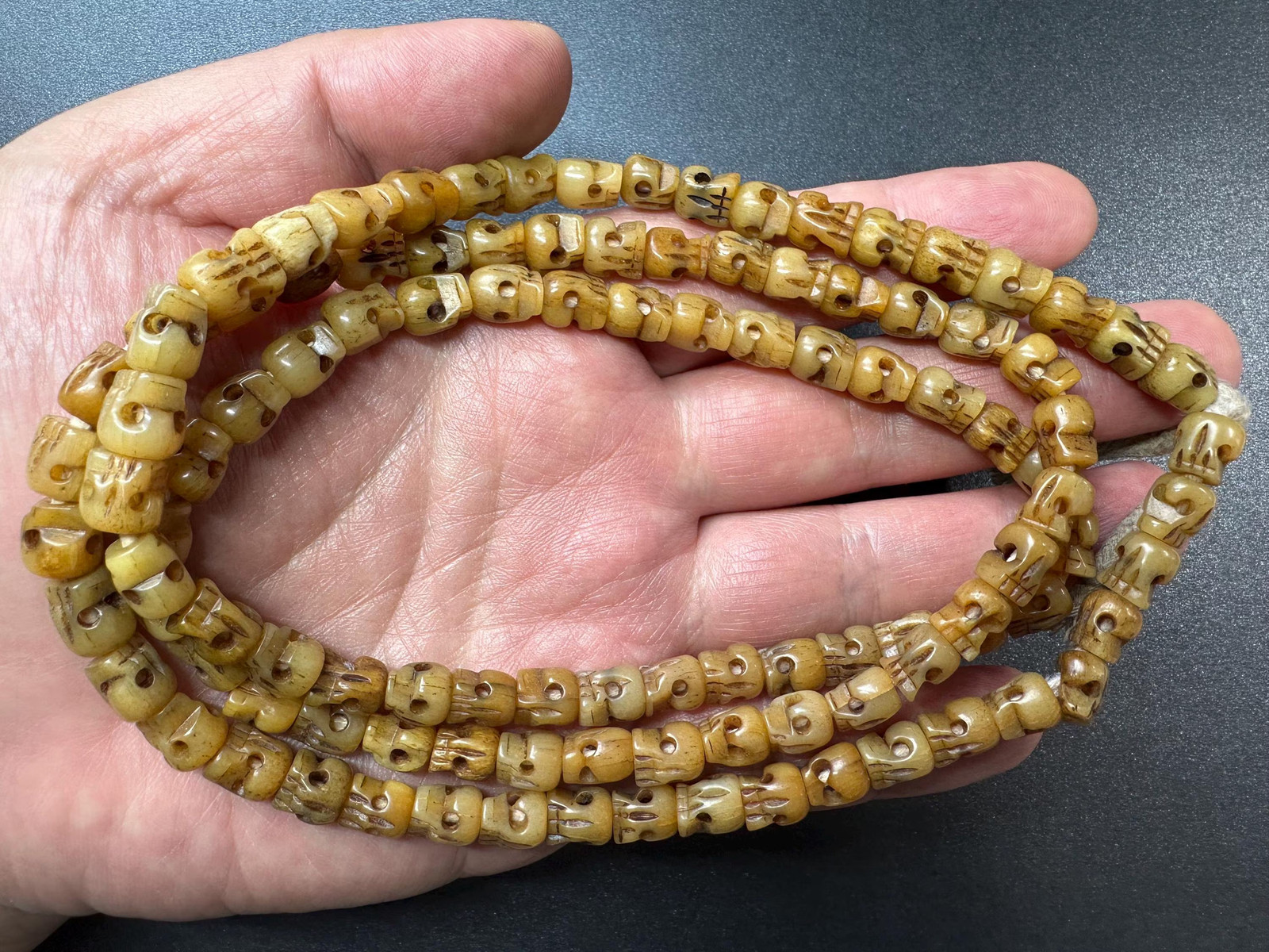 Traditional 108 Citipati Yak Bone Mala Beads 8mm Hand-Carved Tibetan Buddhist P