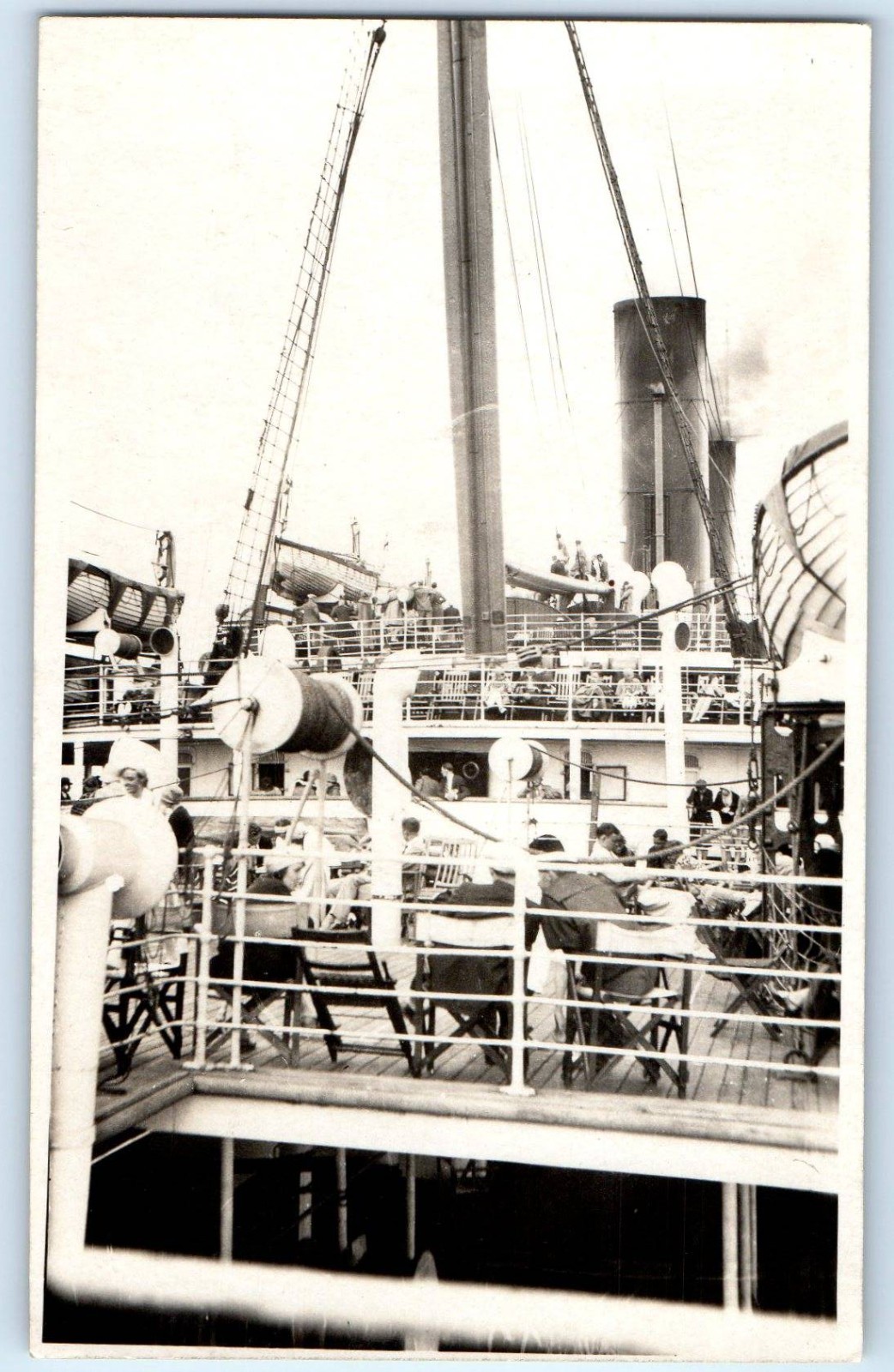 England Postcard British Steamer Deck Passengers c1920’s Antique RPPC Photo
